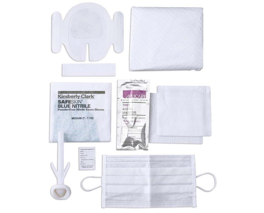 Central Line Kit Includes: Tegaderm Dressing, 3"x3" 12-ply Gauze, Biopatch w/Change, Skin Protectant Swab 1, Chloraprep 3ml, 13"x18" 2ply Folded Towel, 1"x18" Transpore Tape, Vinyl Glove, Mask w/Earloop, 20/cs