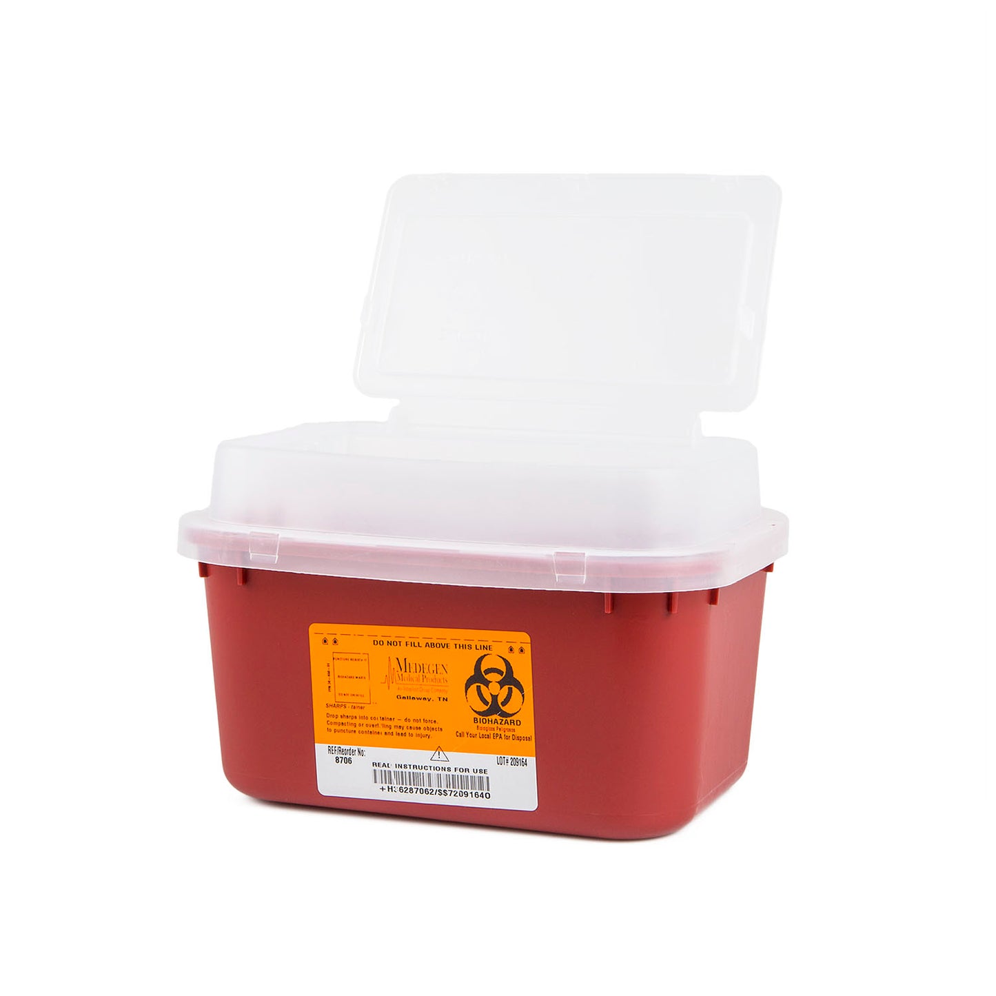 Sharps Container, 1 Gallon Red, Tortuous Path Lid, 10"W x 7"D x 6_"H, 12/cs