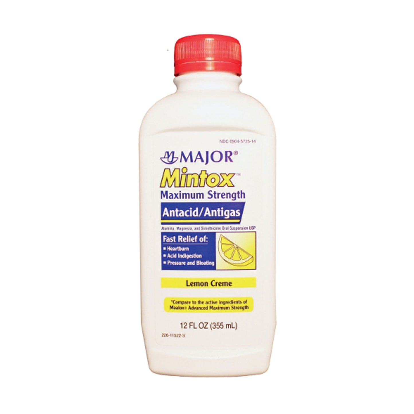 Mintox, Maximum Strength, 12 oz, Lemon, Compare to Maalox, 12/cs, NDC# 00904-5725-14 (US Only)