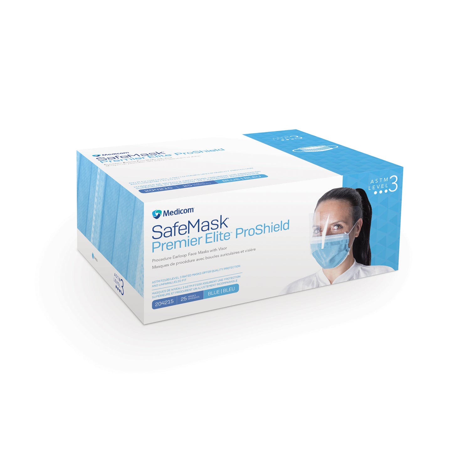 Premier Elite ProShield Earloop Mask with Visor, ASTM Level 3, Blue, 25/bx, 4 bx/cs (Not Available for sale into Canada)