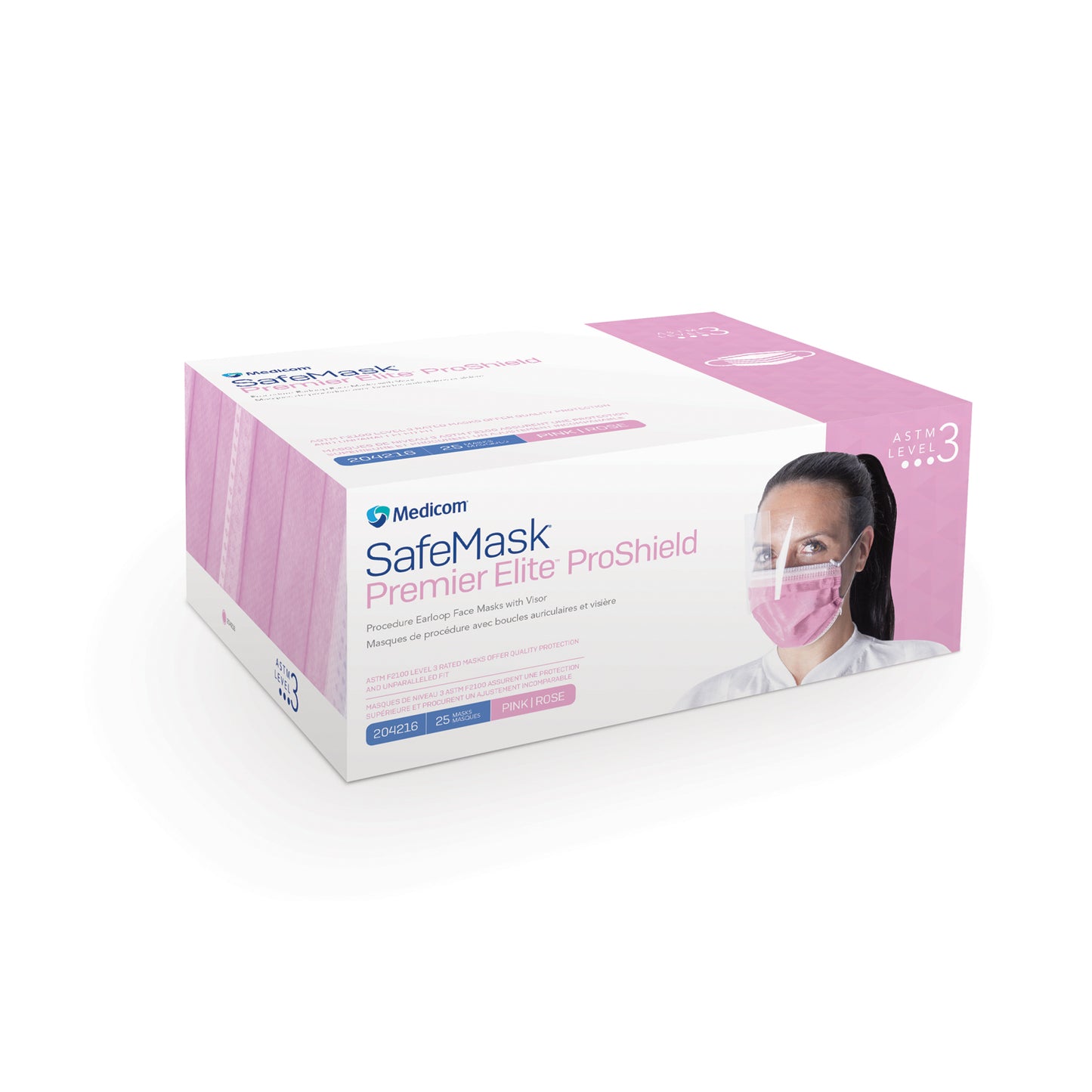 Premier Elite ProShield Earloop Mask with Visor, ASTM Level 3, Pink, 25/bx, 4 bx/cs (Not Available for sale into Canada)