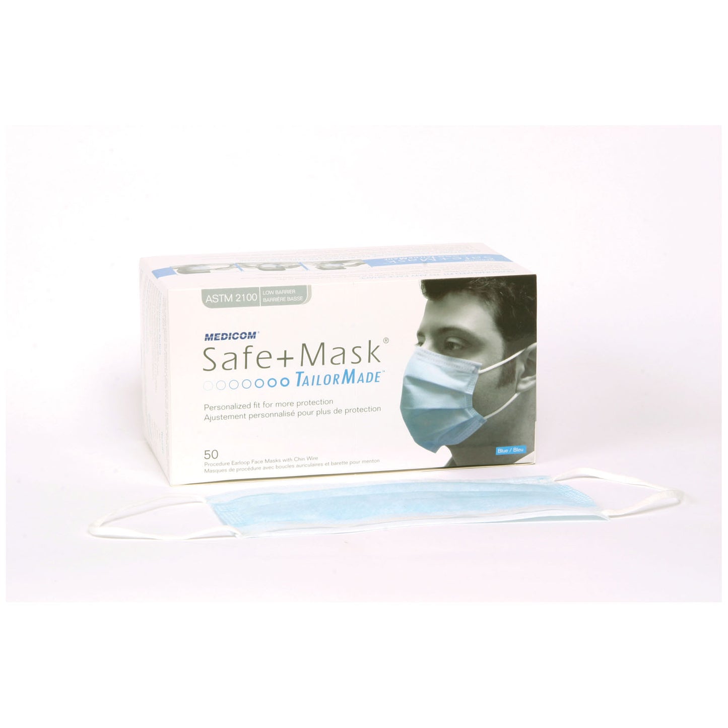Procedure Earloop Mask with Chin Wire, ASTM LEVEL 1 Low Barrier, Blue, 50/bx, 10 bx/cs (Not Available for sale into Canada)