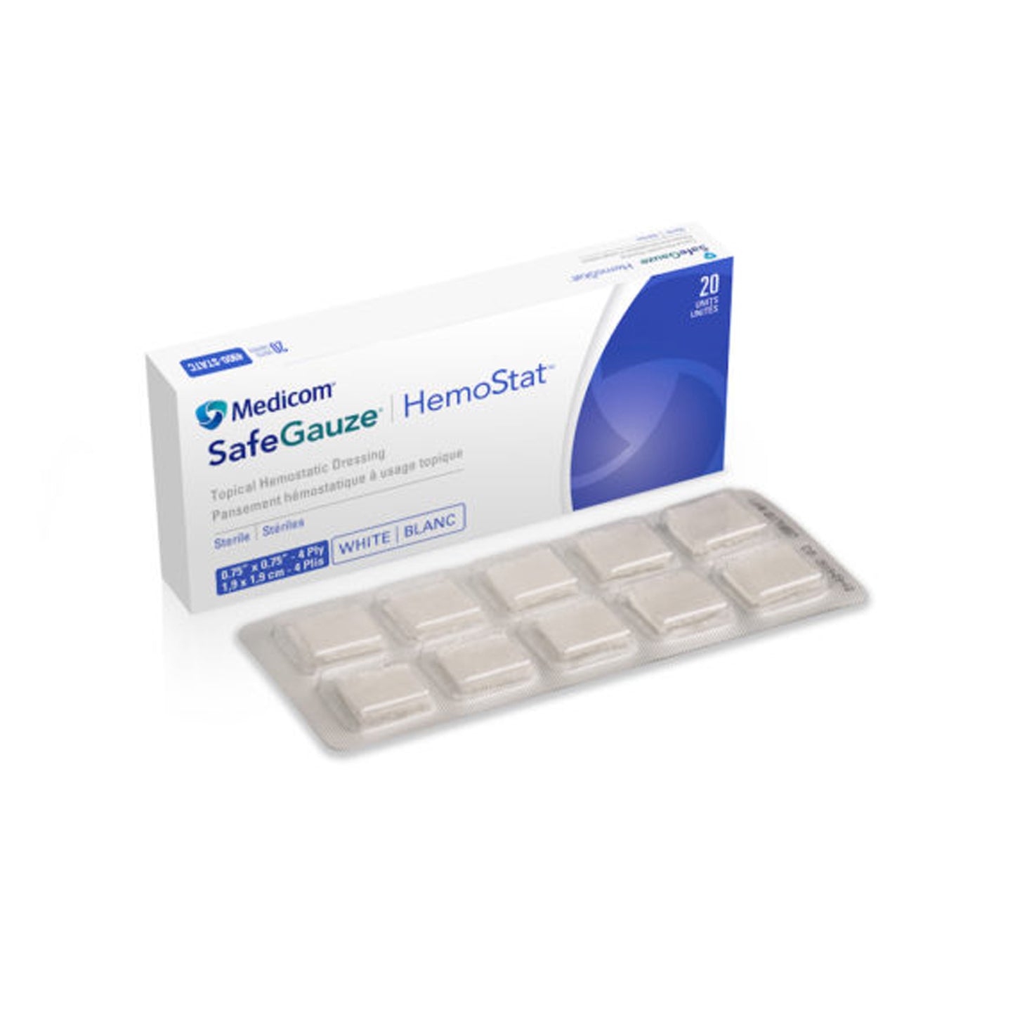 HemoStat Topical Hemostatic Dressing, Sterile, 4 ply, 1 Dressing/Blister, 10 Blisters/Blister Pack, 2 Blister Packs/bx