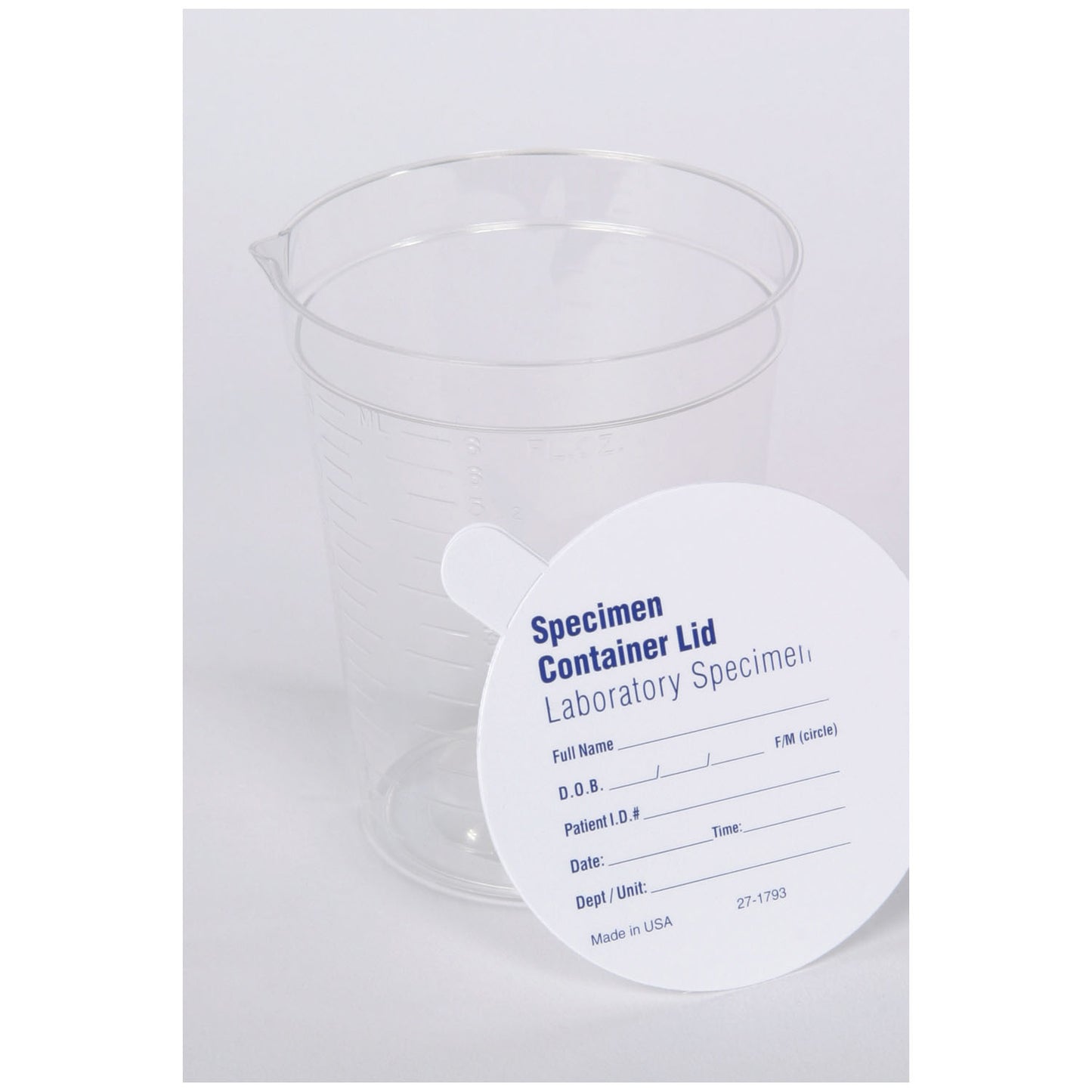Specimen Container, Pour Spout, No CID, Polypropylene Latex Free (LF), 25/bg, 20 bg/cs (40 cs/plt)