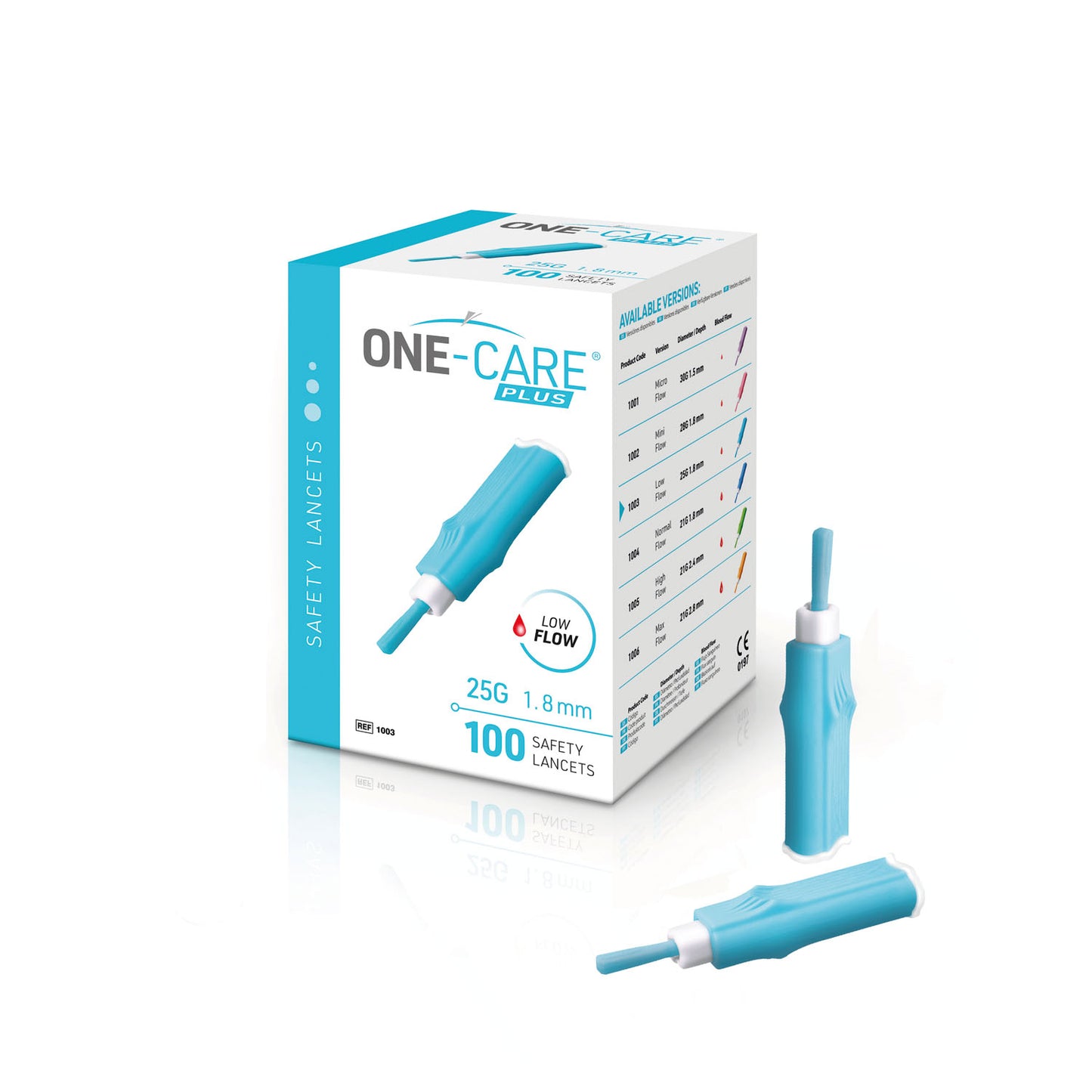 Safety Lancet, 25G x 1.8mm, Low Flow, Contact Activated, Sky Blue, 100/bx