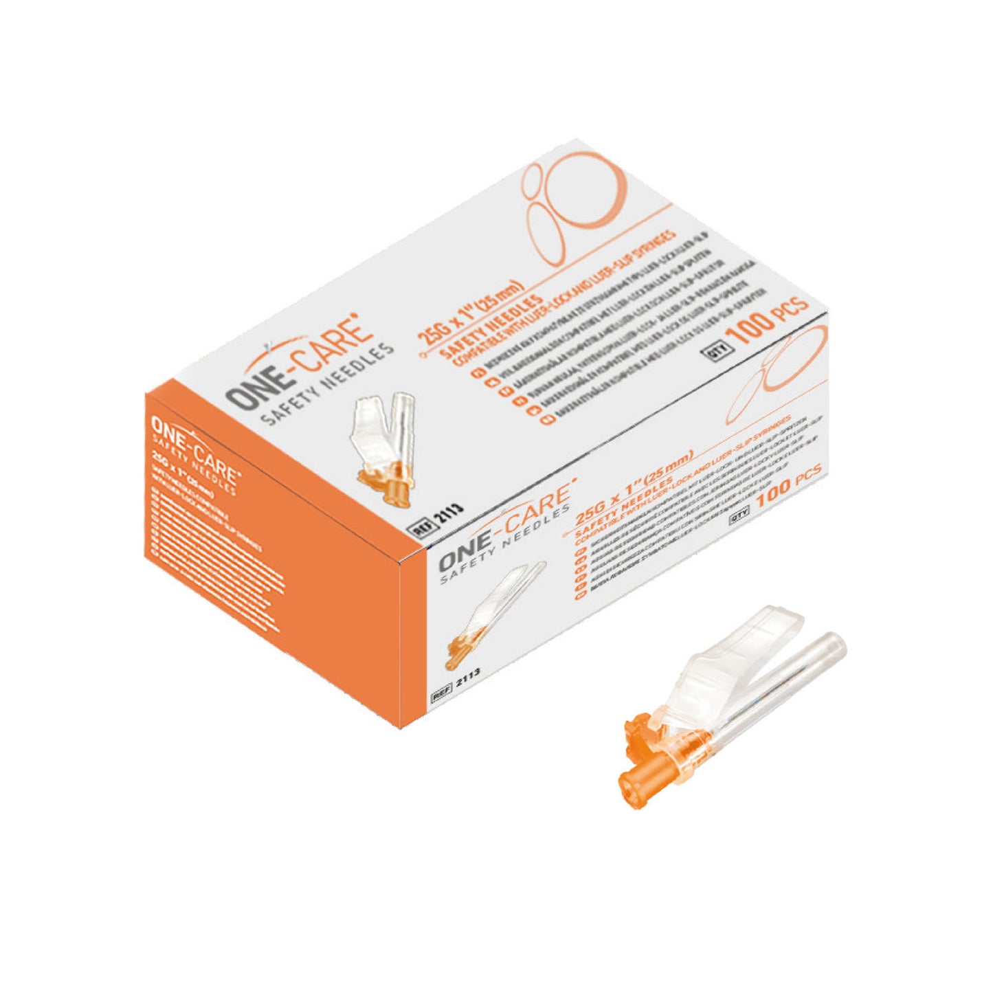 Safety Needles, 25Gx1 (25mm), 100/bx