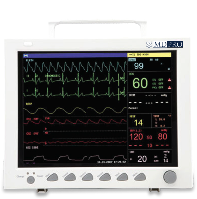MDPro4000 12" Patient Monitor, Patient Ready with adult accessories, Standard configuration with 3/5-lead ECG, RESP, NIBP, SpO2, 2-TEMP, PR, including open CO2 and IBP ports (DROP SHIP ONLY)
