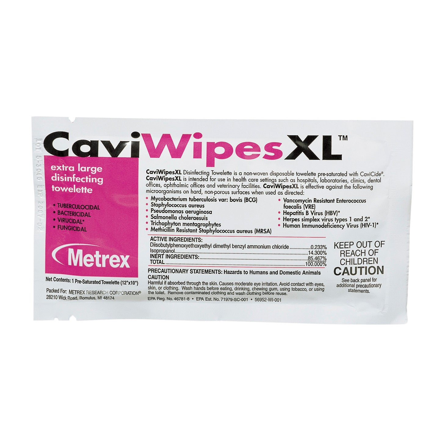 XL CaviWipes, Single, 50/bx, 6 bx/cs (42 cs/plt) (091265) (US Only)