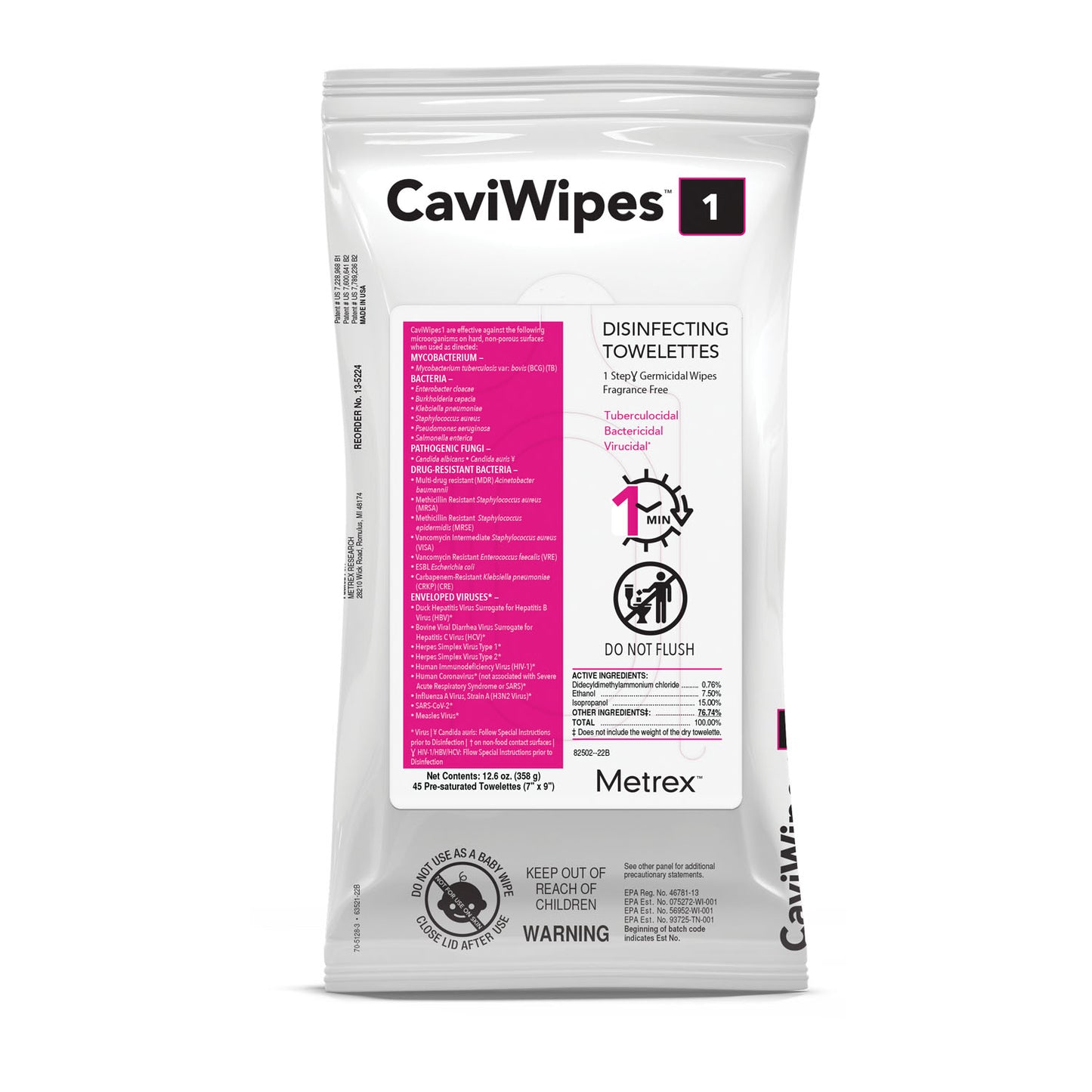 CaviWipes1, Flatpacks, 7" x 9", 45 wipes/pk, 20 pk/cs (70 cs/plt) (091261) (US Only)