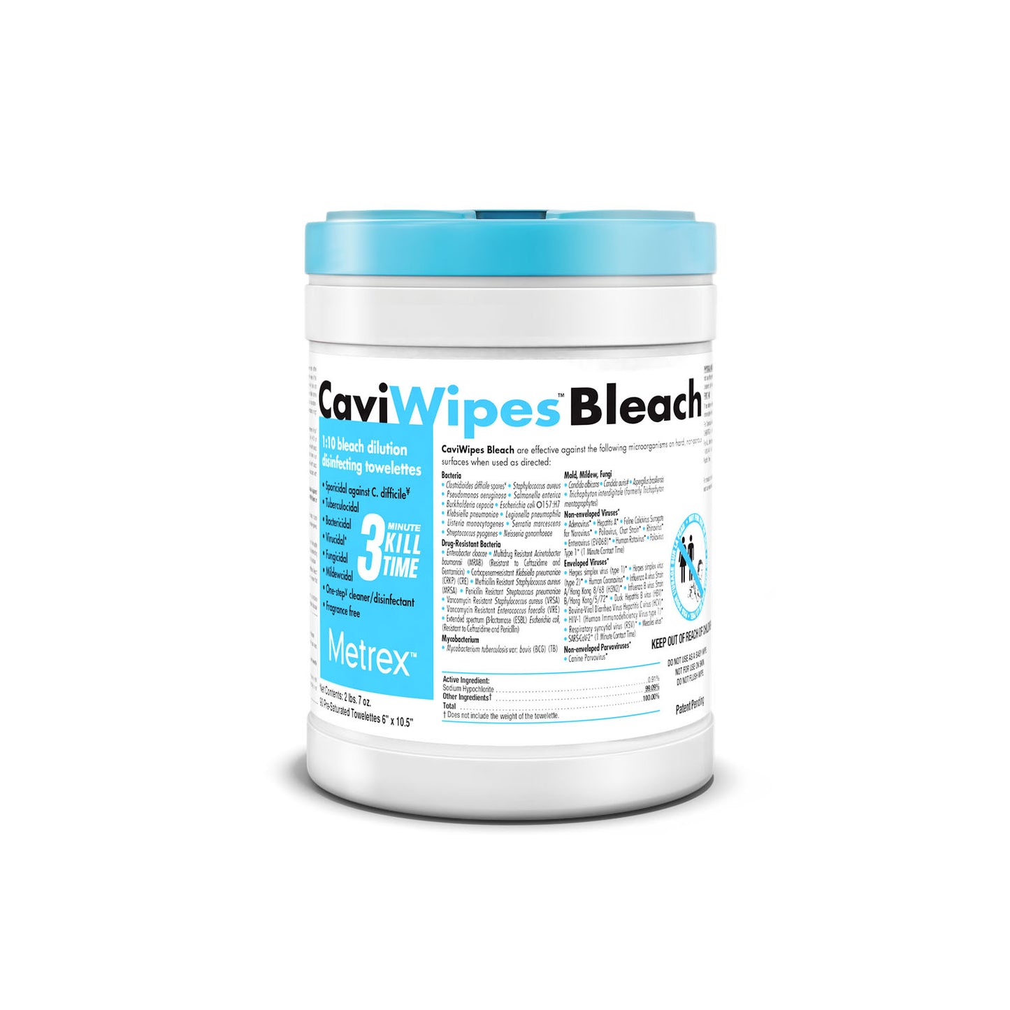 CaviWipe Bleach, 6" x 10.5", 90 singles/ctn, 12 ctn/cs (30 cs/plt) (US Only)
