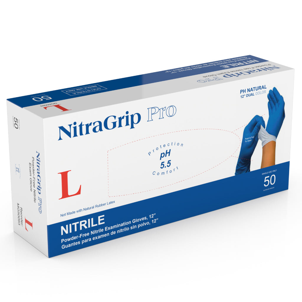 Exam Glove, Nitrile, Large, Powder-Free, 2-Ply, Blue/ White, Chemo, 50/bx, 10 bx/cs