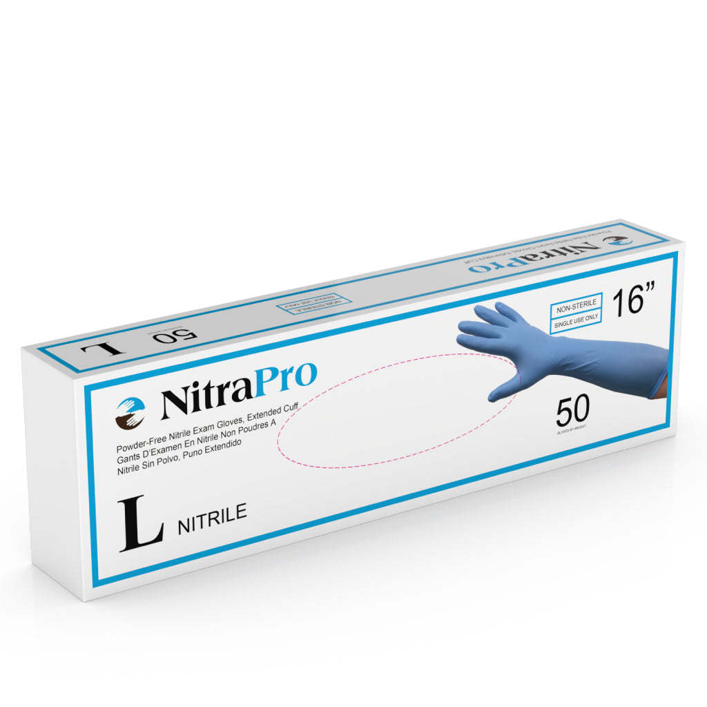 Exam Glove, Nitrile, Large, Powder-Free, 16" Cuff, Chemo Tested, Textured, Non-Sterile, 50/bx, 10 bx/cs