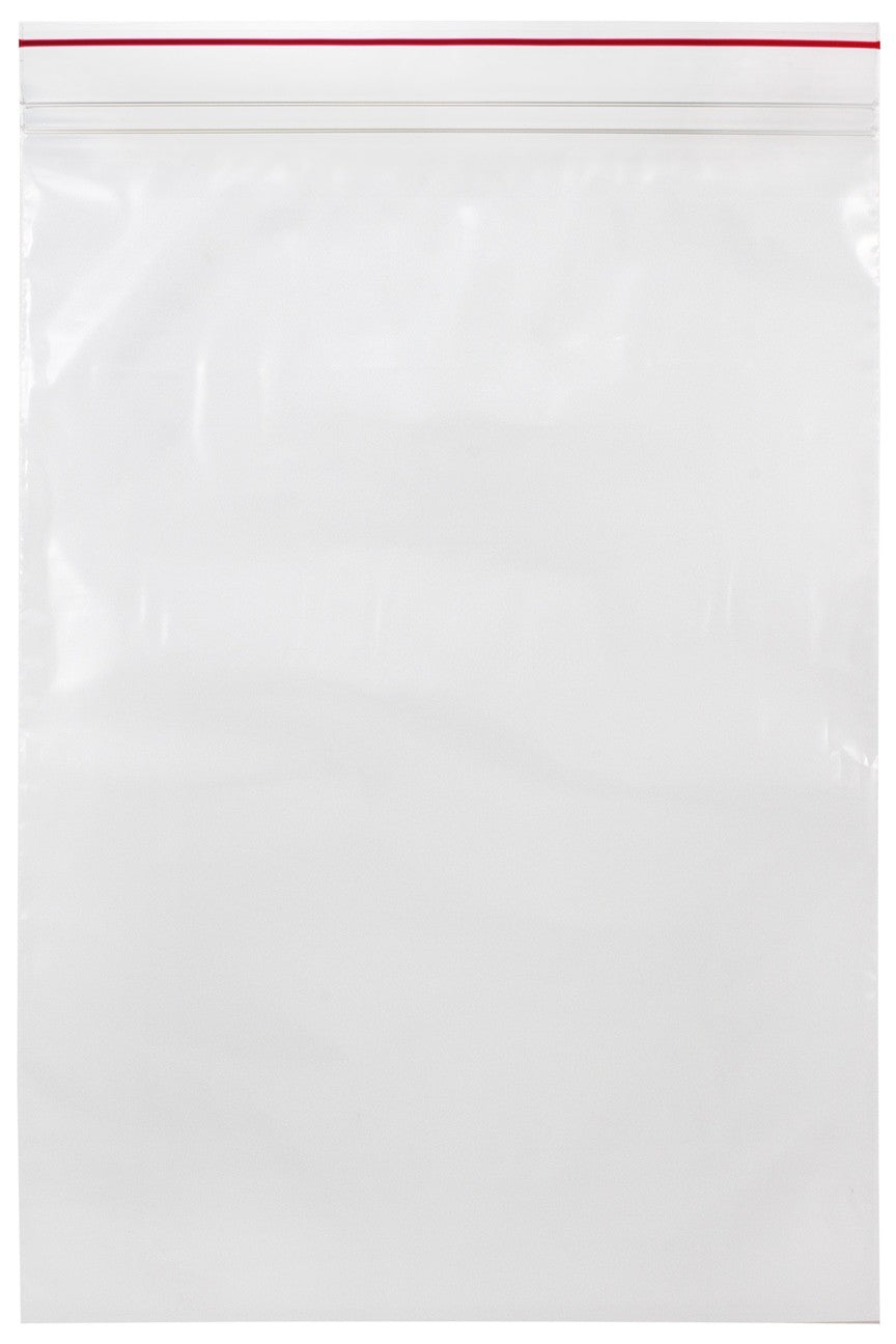 Minigrip Red Line Zip Closure Bags, 2 Mil, Clear, LDPE Film, Flat Pack, 13 x 18, 100/pk, 10 pk/cs