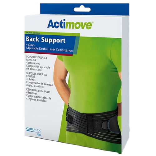 Actimove Back Support, 4 Stays Double Layer Compression, 2X-large, Black (Continental US Only)