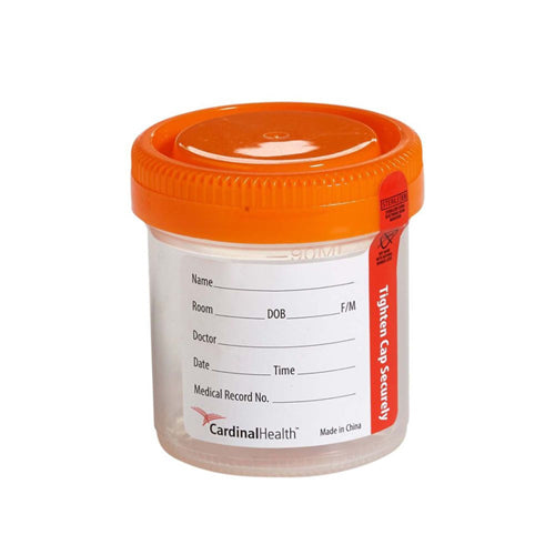 Specimen Container with Orange Cap, 90 ml, 48 mm, Polypropylene, Sterile, 100/pk, 4 pk/cs (Continental US Only)