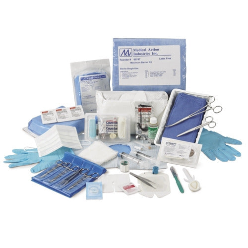 Central Line Kit Includes: Alcohol Triple Swabstick, Chloraprep Antiseptic 3mL, Tegaderm 1655 Dressing w/tape, 4x4" 4-ply Gauze Sponge, Pair Nitrile Exam Gloves, Dressing Change Label, Mask with Ear Loops, 1x4" Transpore Tape, 13x18" 2-Ply Towel, White Paper Poly Towel, 20/cs (Minimum Expiry Lead is 120 days) (Item is considered HAZMAT and cannot ship via Air or to AK, GU, HI, MP, PR, VI)