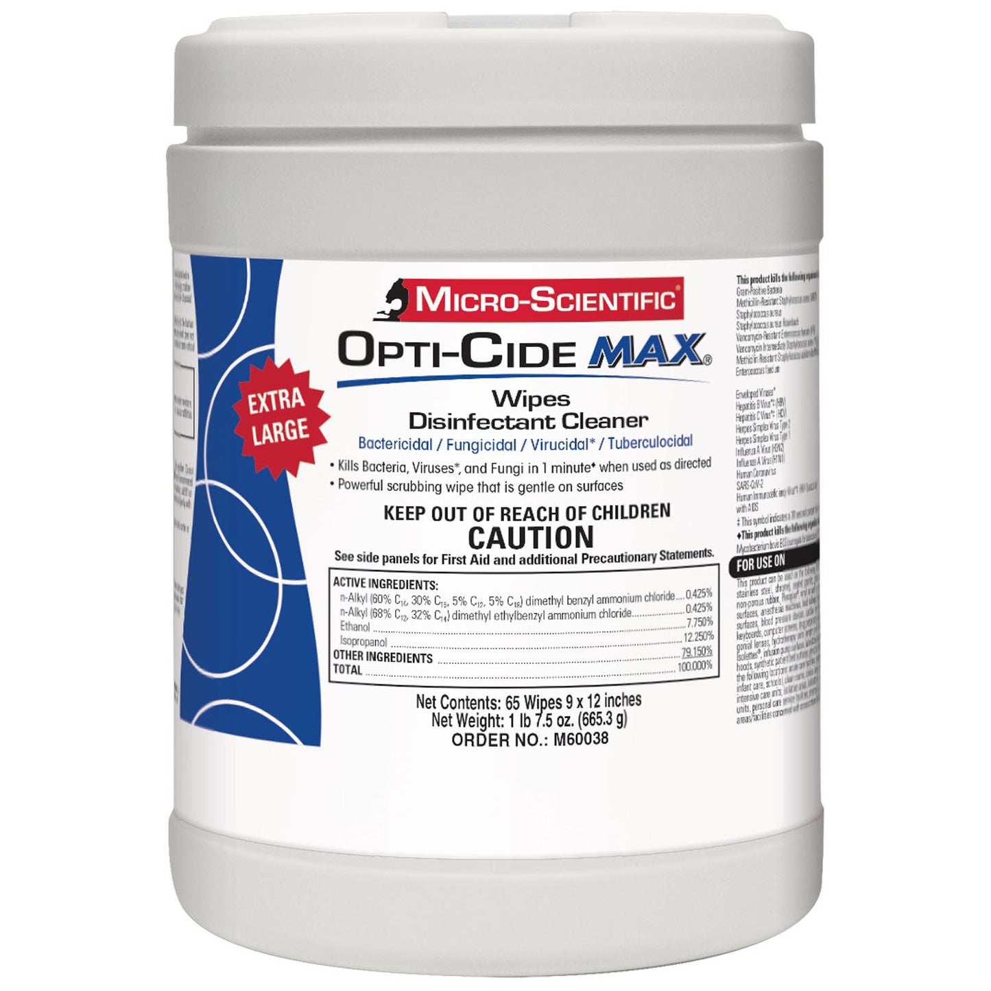 Opti-Cide Max Disinfectant Cleaner, Wipes, 9" x 12", 65/ct, 12/cs (US Only) (40 cs/plt)