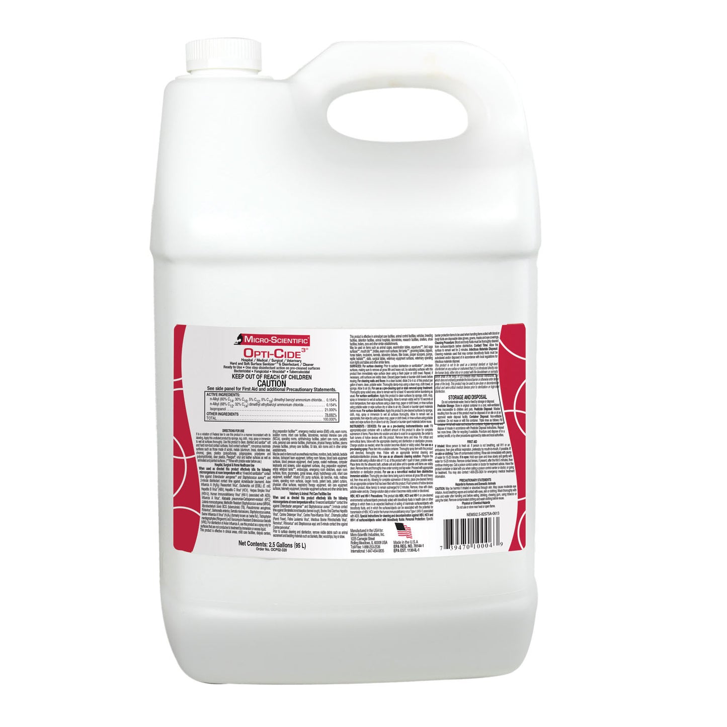 Opti-Cide3 Disinfectant, 2_ Gallon & Spigot, 2/cs (36 cs/plt) (Contenental US Only) (Item is considered HAZMAT and cannot ship via Air or to AK, GU, HI, MP, PR, VI)