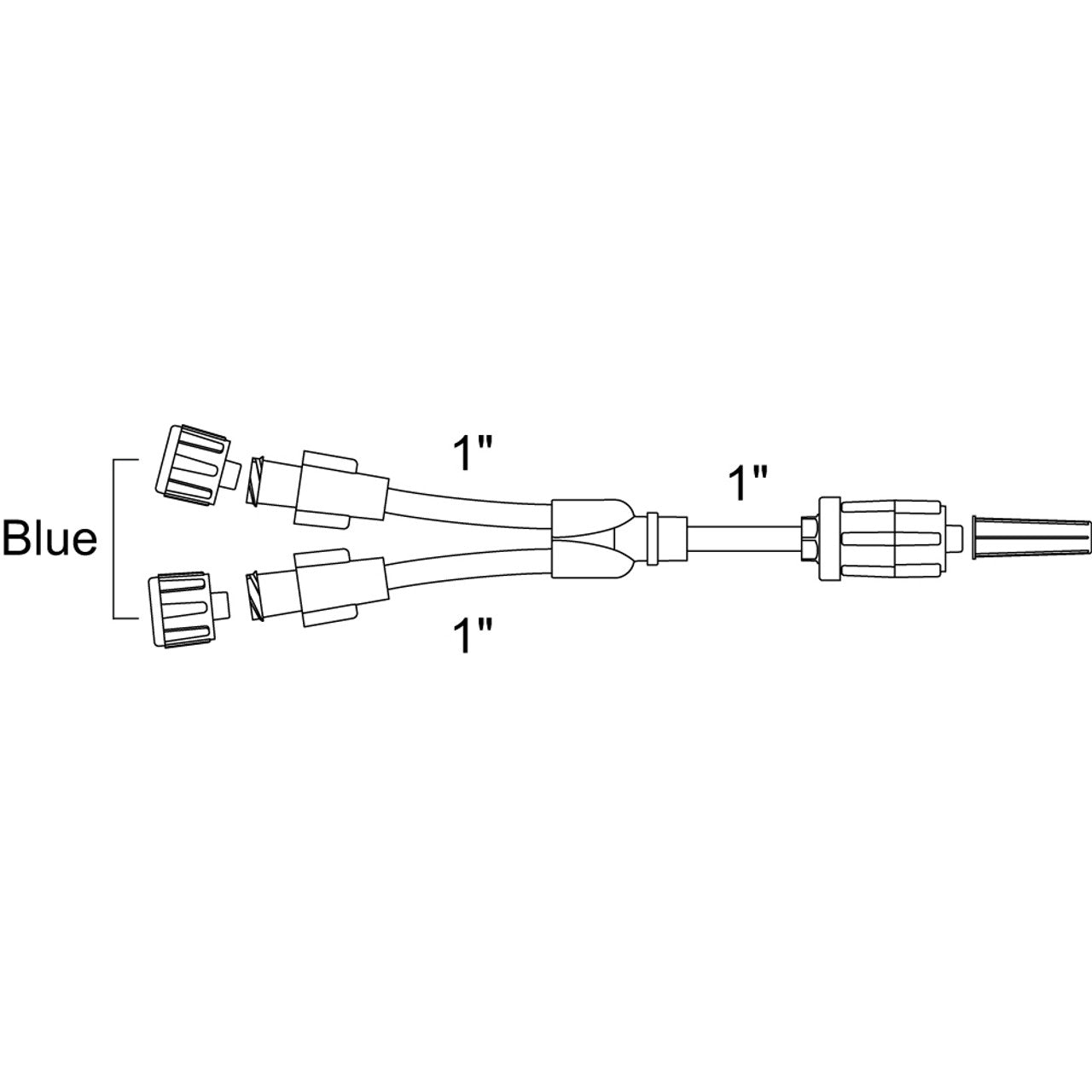 Extension Set, Standard Bore, Bifurcated, Non-Vented Blue Caps, Rotating Male Luer Lock, 0.6 ml, 3" Length, Non-DEHP, 50/cs (US Only)