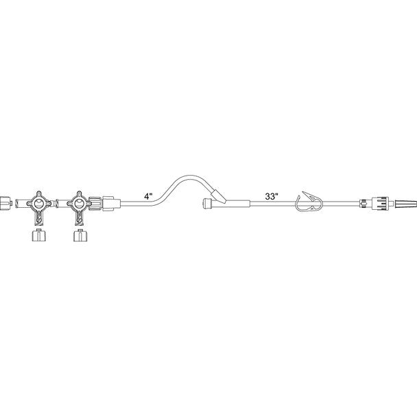 Extension Set, Standard Bore, 2-Gang, Large Bore, 4-Way HI-FLO Stopcocks, Detachable Standard Bore Extension with Y Injection Site, Pinch Clamp, Slide Swivel, Male Luer Lock, 5.2 ml, 40", Non-DEHP, 25/cs (US Only)