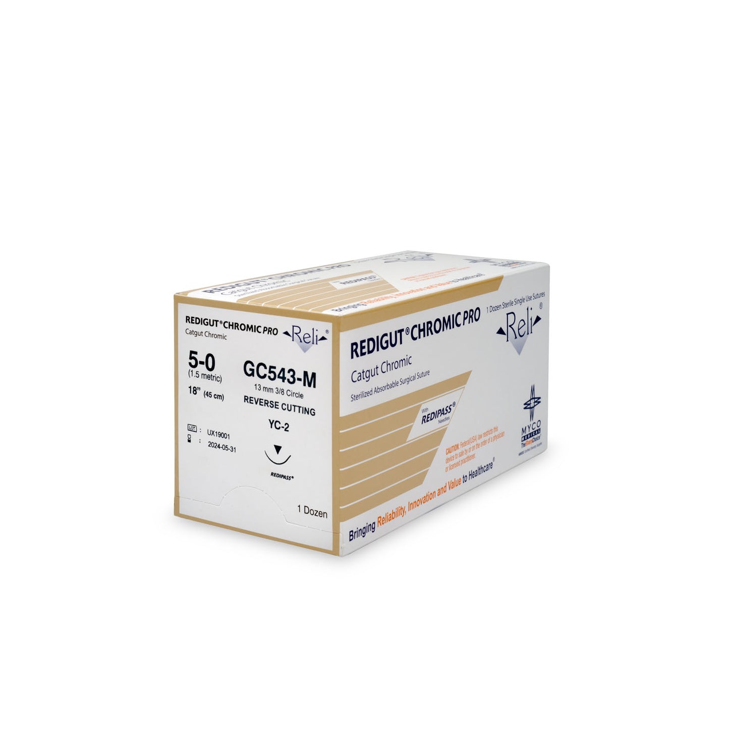 Suture, 5-0, Redigut, Chromic, Natural, 18", YC-2, 12/bx (US Only)