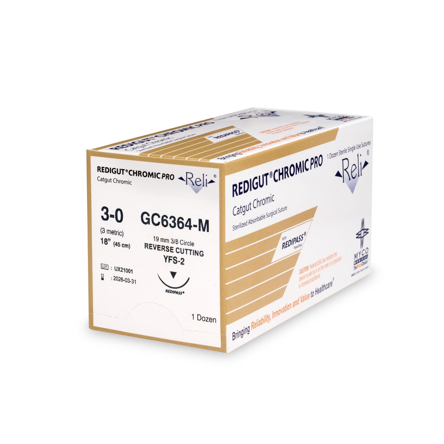 Suture, 3-0, Redigut, Chromic, Natural, 18", YFS-2, 12/bx (US Only)