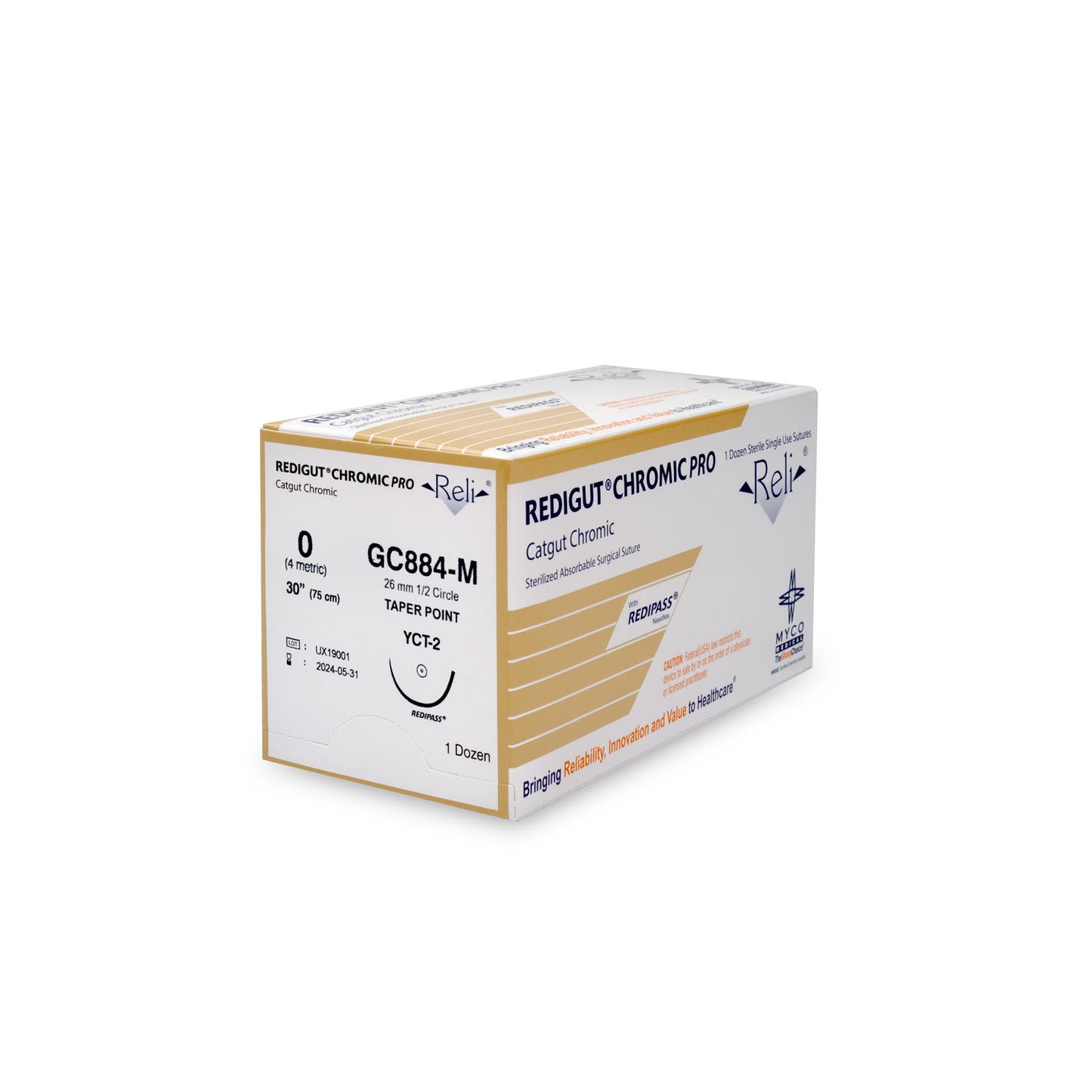 Suture, 0, Redigut, Chromic, Natural, 30", YCT-2, 12/bx (US Only)