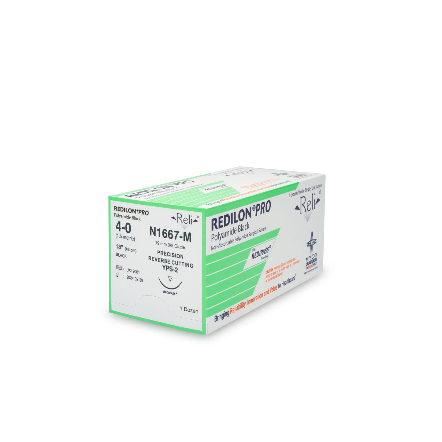 Suture, 4-0, Redilon, Black, Monofilament, 18", YPS-2, 12/bx (US Only)