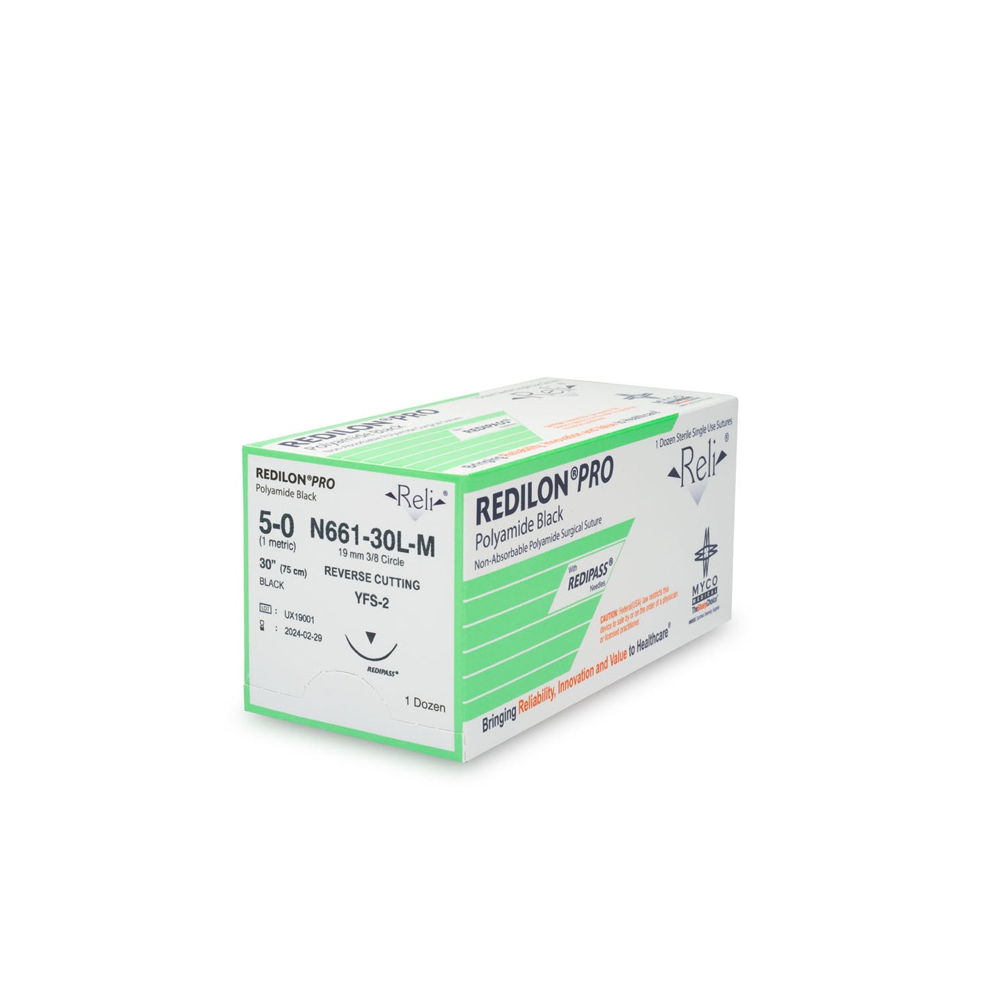 Suture, 5-0, Redilon, Black, Monofilament, 30", YFS-2, 12/bx (US Only)