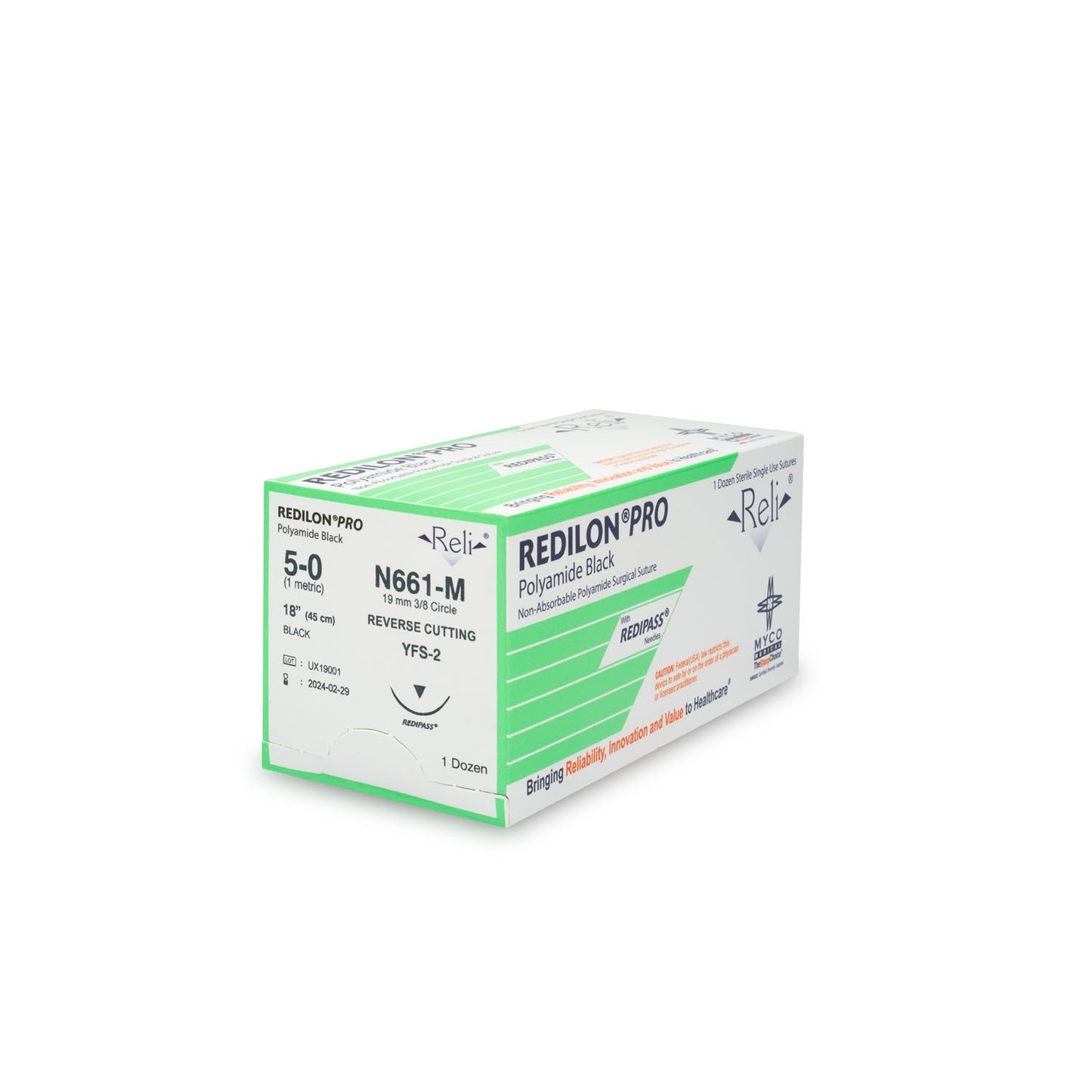 Suture, 5-0, Redilon, Black, Monofilament, 18", YFS-2, 12/bx (US Only)