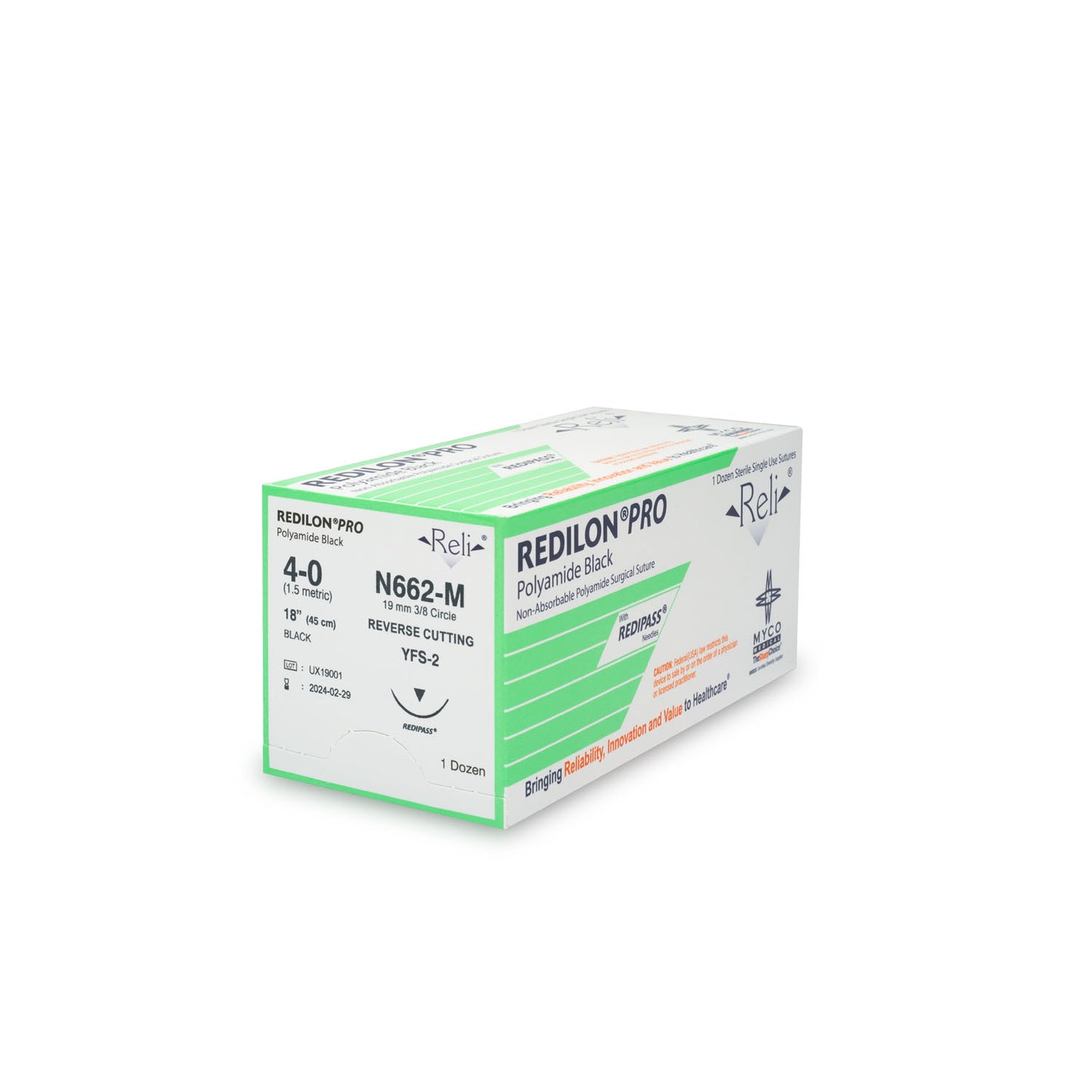 Suture, 4-0, Redilon, Black, Monofilament, 18", YFS-2, 12/bx (US Only)