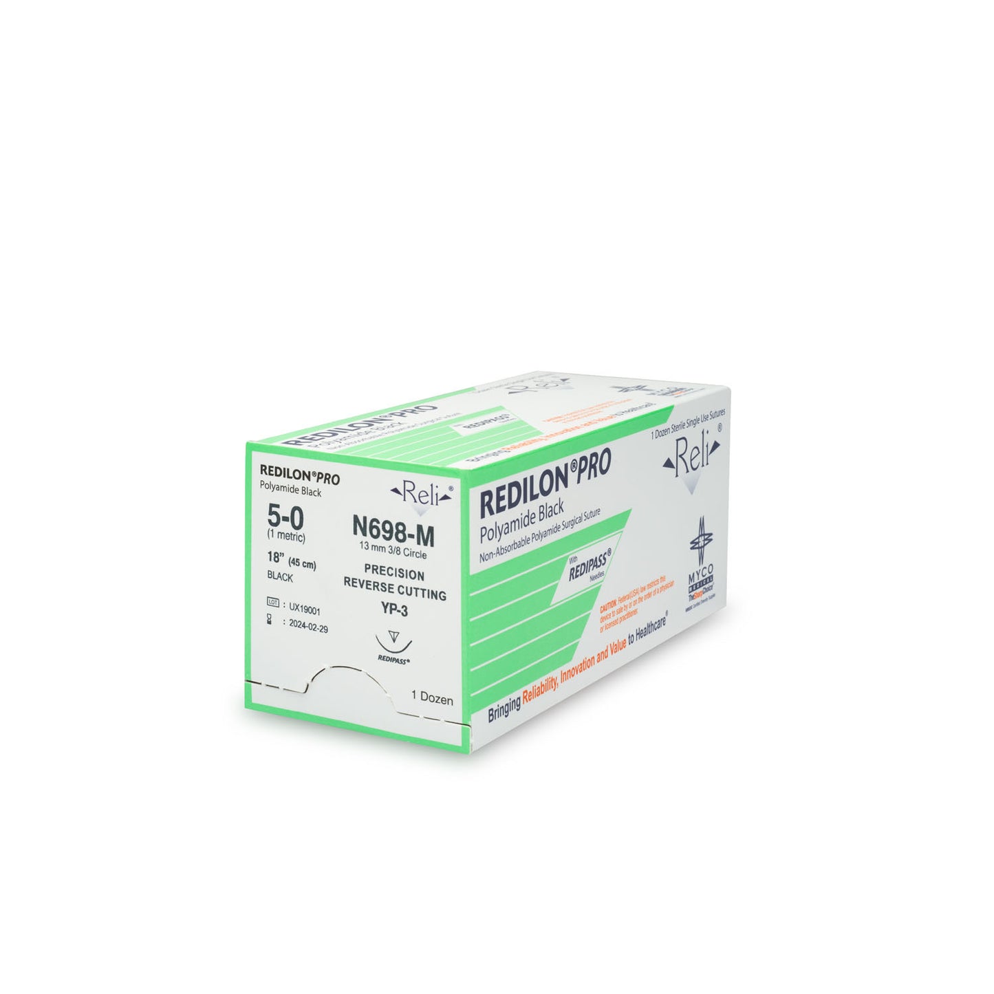 Suture, 5-0, Redilon, Black, Monofilament, 18", YP-3, 12/bx (US Only)