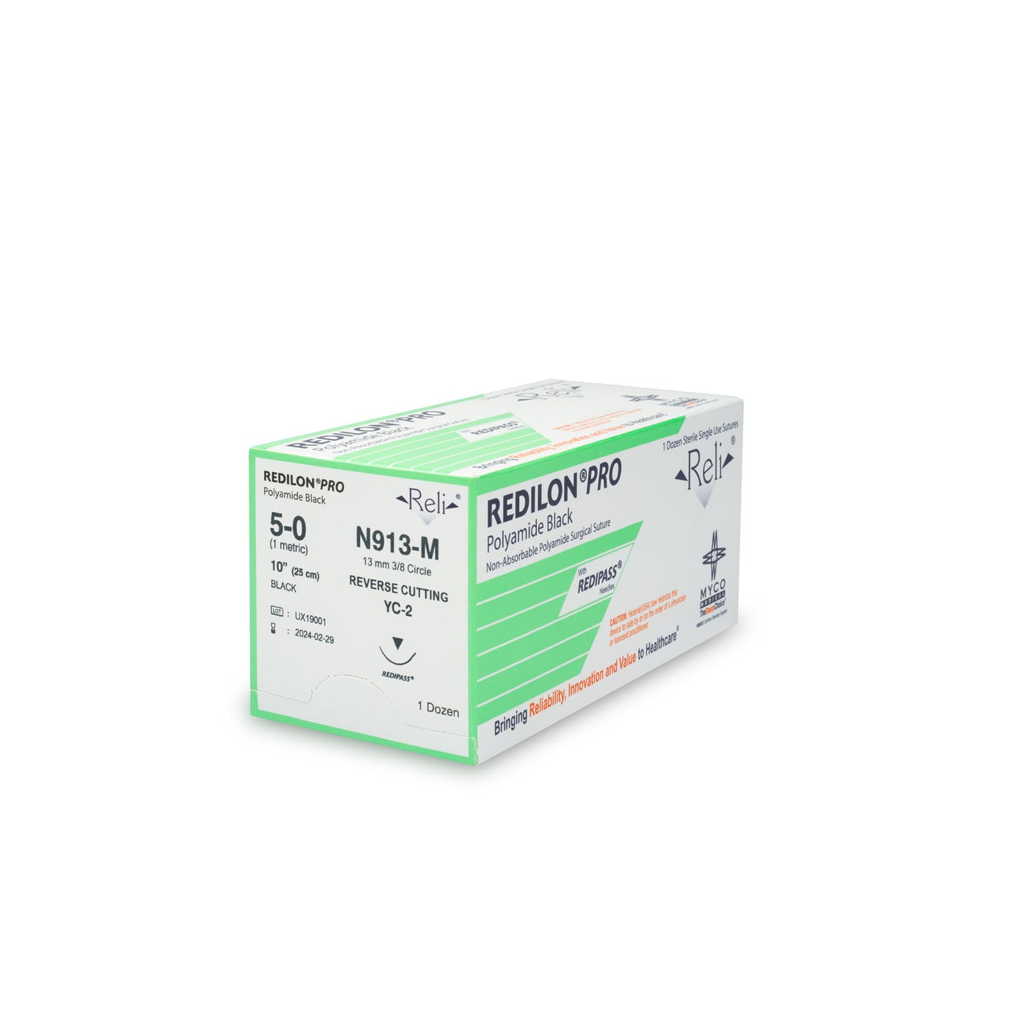 Suture, 5-0, Redilon, Black, Monofilament, 10", YC-2, 12/bx (US Only)