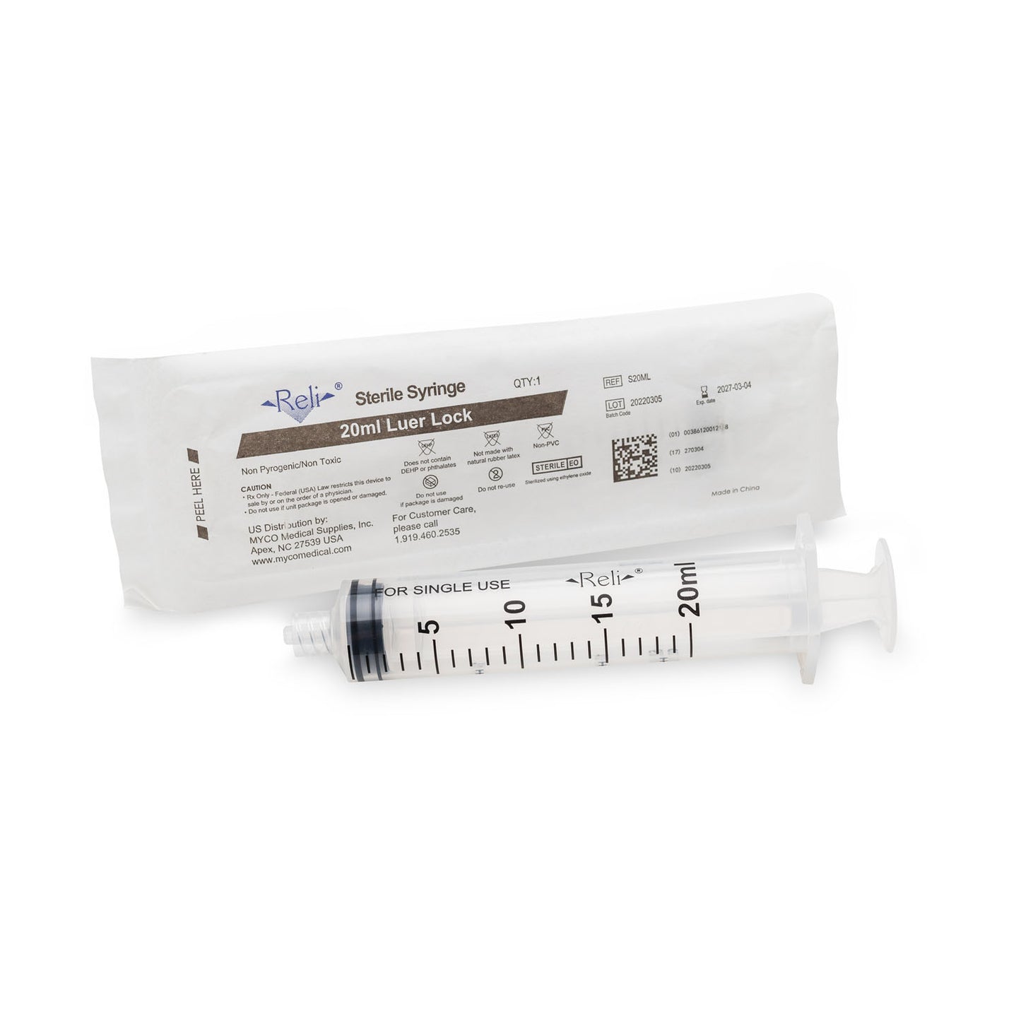 Syringe Only, 20mL, Luer Lock, 50/bx (US Only)