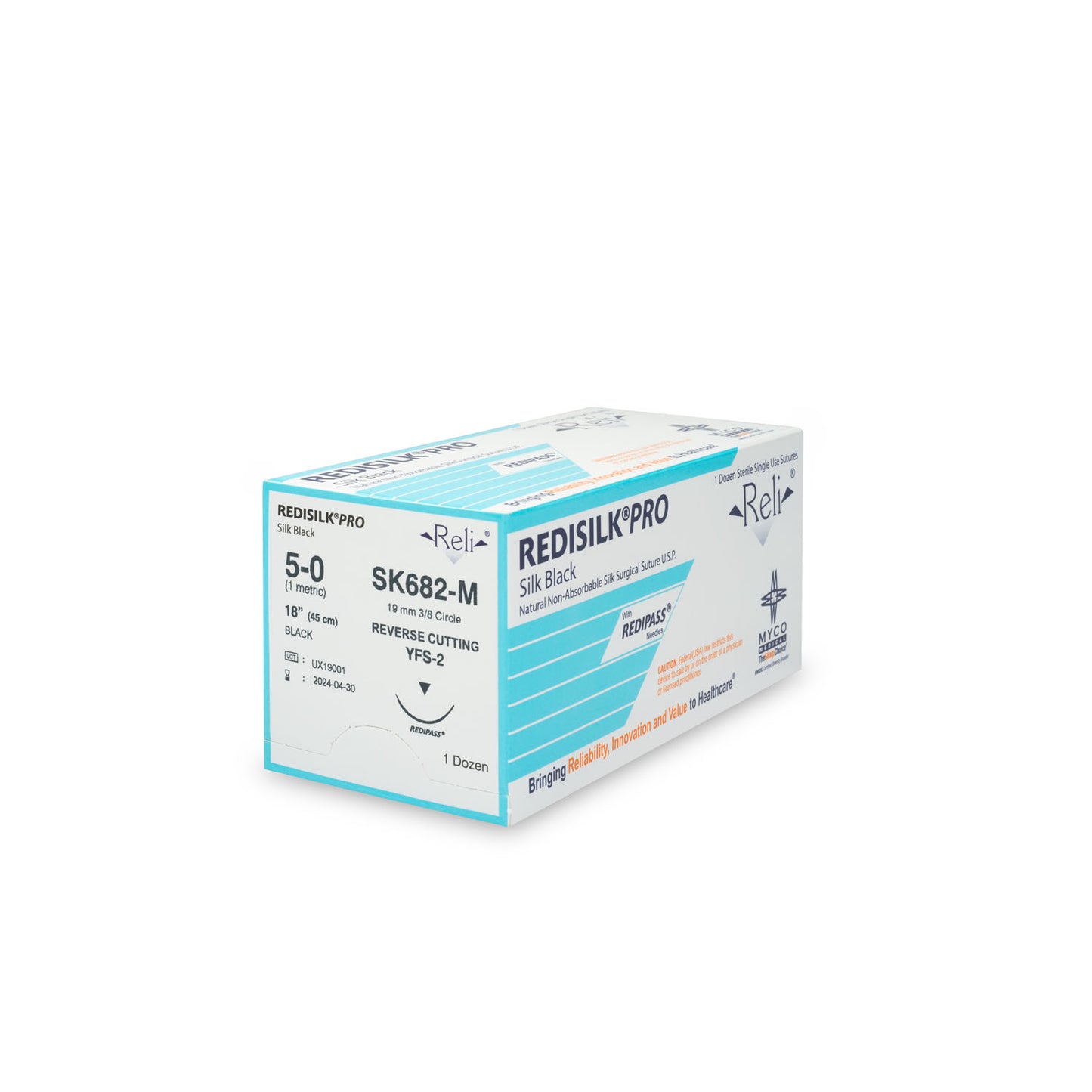 Suture, 5-0, Redisilk, Black, Braided, 18", YFS-2, 12/bx (US Only)