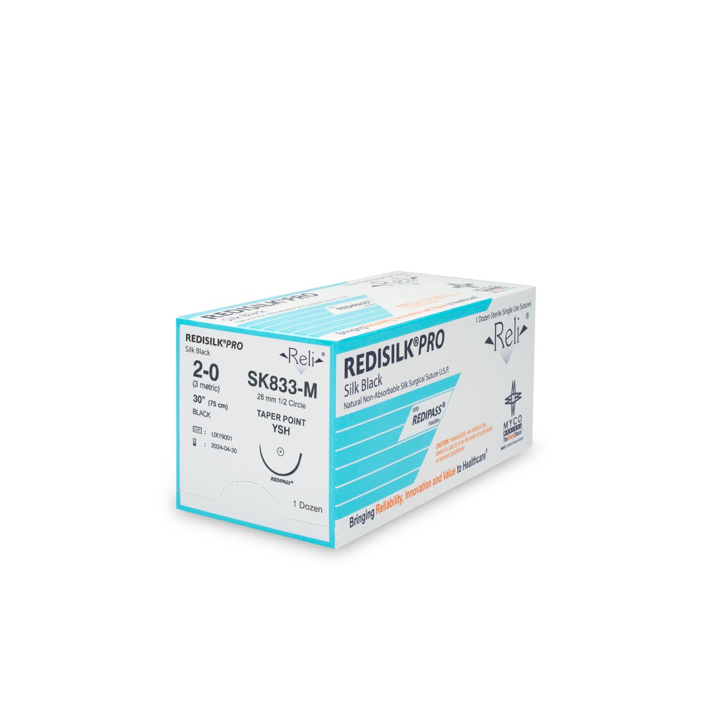 Suture, 2-0, Redisilk, Black, Braided, 30", YFS, 12/bx (US Only)