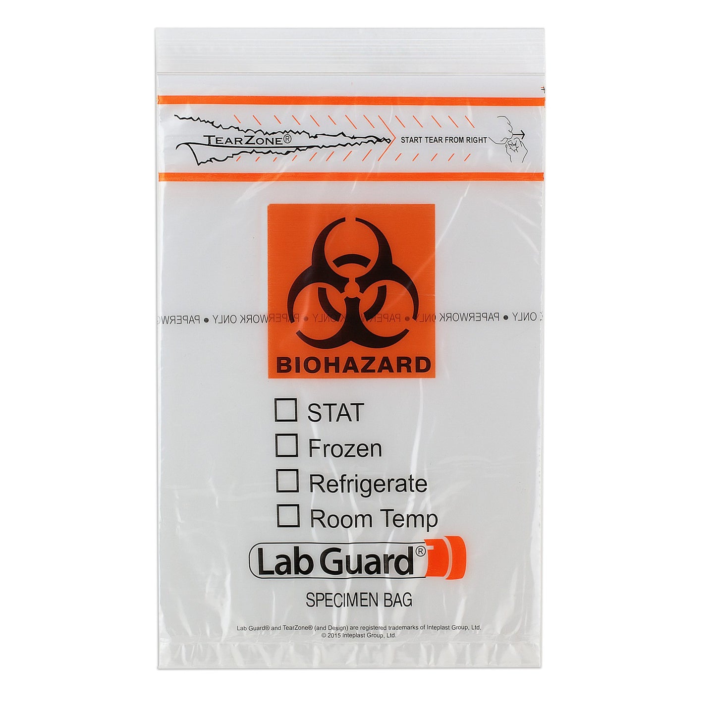 Transport Bag, Biohazard Symbol, Frozen, Refrigerate, Room Temp, 6" x 9", Clear/ Black/ Red, Zip Closure, 100/bx, 10 bx/cs