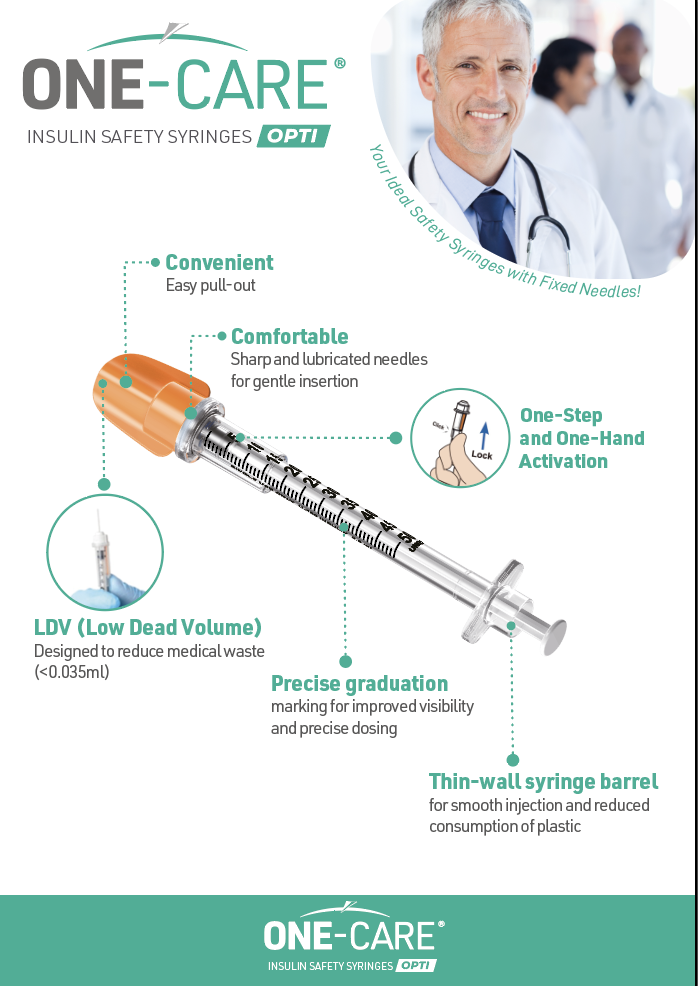OPTI Insulin Safety Syringes, 0.5 mL, 29G x _, Blue, 100/bx