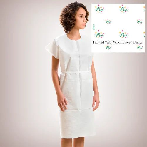 Exam Gown, 30" x 45" Scrim Reinforced, Sewn Shoulders/ Neck, Waist Tie, Blue, 25/cs (261) (Part Number is having a ROLLING TRANSITION from a 3 digit to a 7 digit number - You may receive either part number until transition is completed)