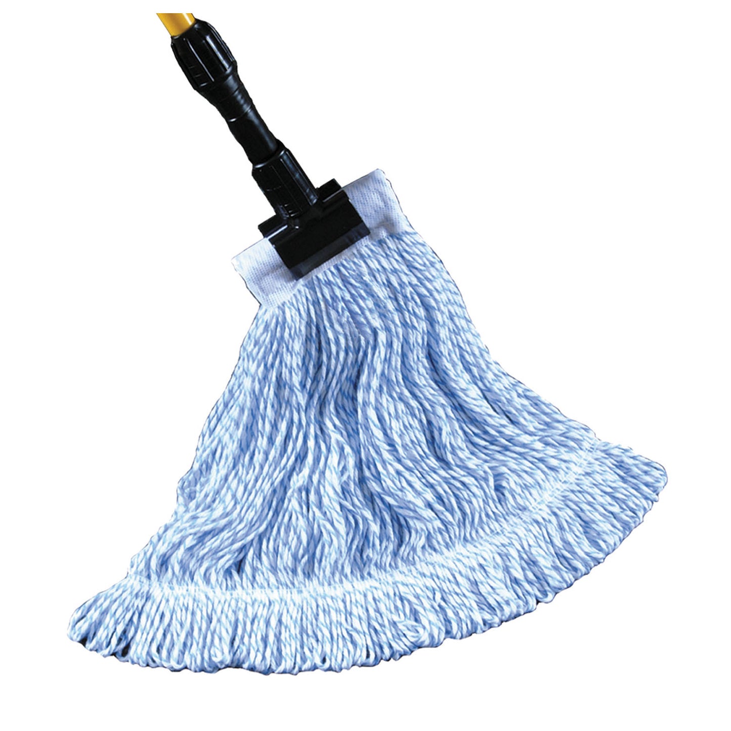 Waxer Finish Mop, 4Ply, Blue and White, 5" Headband, Single Tailband, Large (DROP SHIP ONLY from Golden Star, Inc. - $100 minimum order for prepaid freight outside the continental U.S., $100 dollar minimum order inside the continental U.S.)