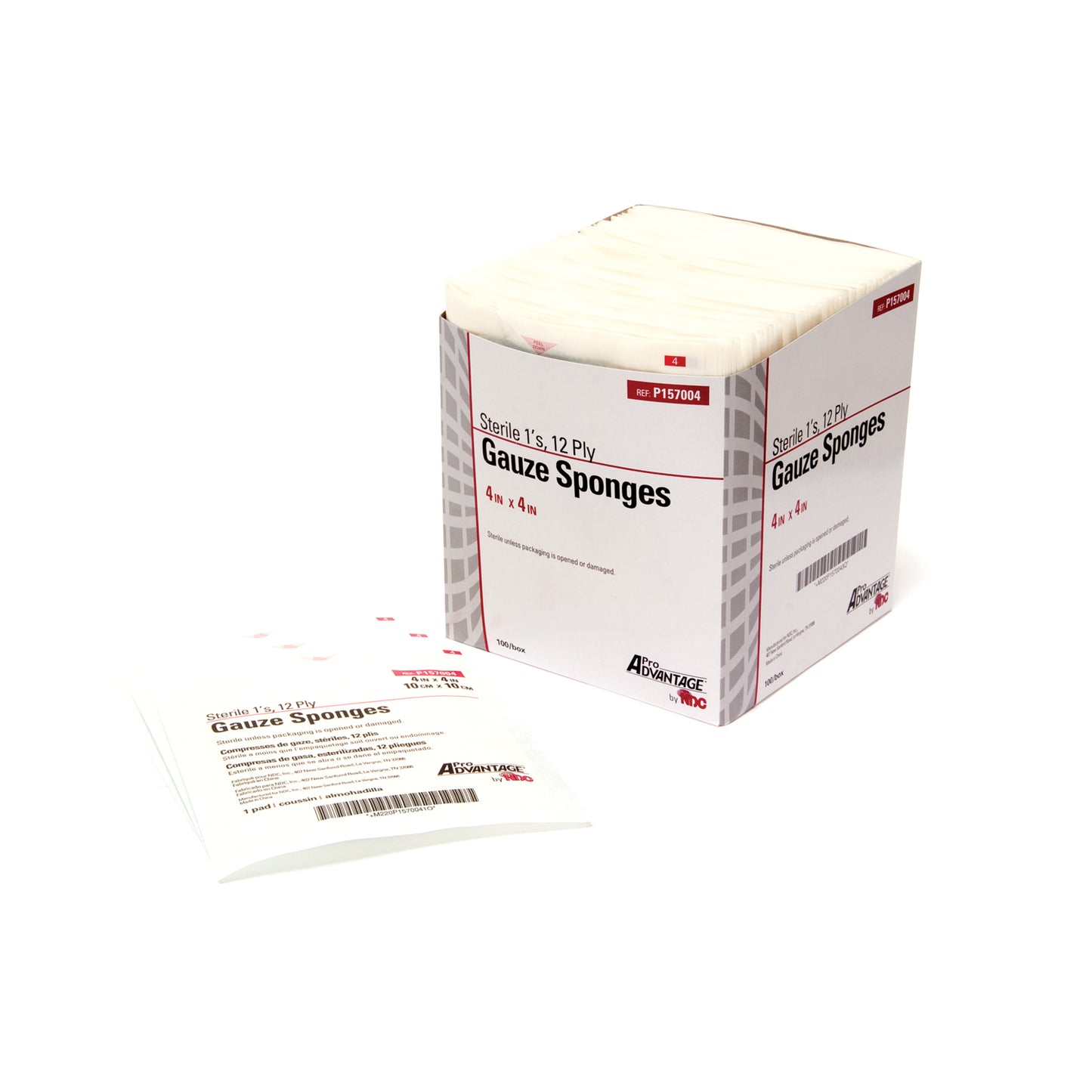 Gauze Sponge, 1s, 4" x 4", 12-Ply, Sterile, 100/bx, 12 bx/cs (35 cs/plt)