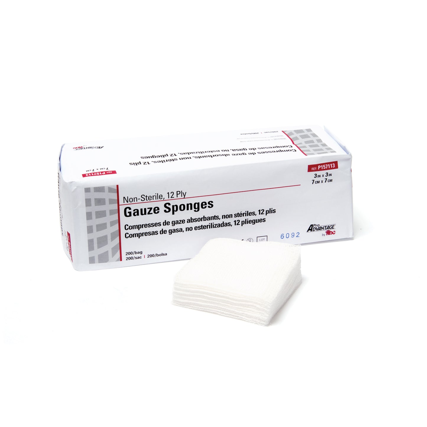 Gauze Sponge, 3" x 3", 12-Ply, Non-Sterile, 200/sleeve, 20 slv/cs (70 cs/plt)