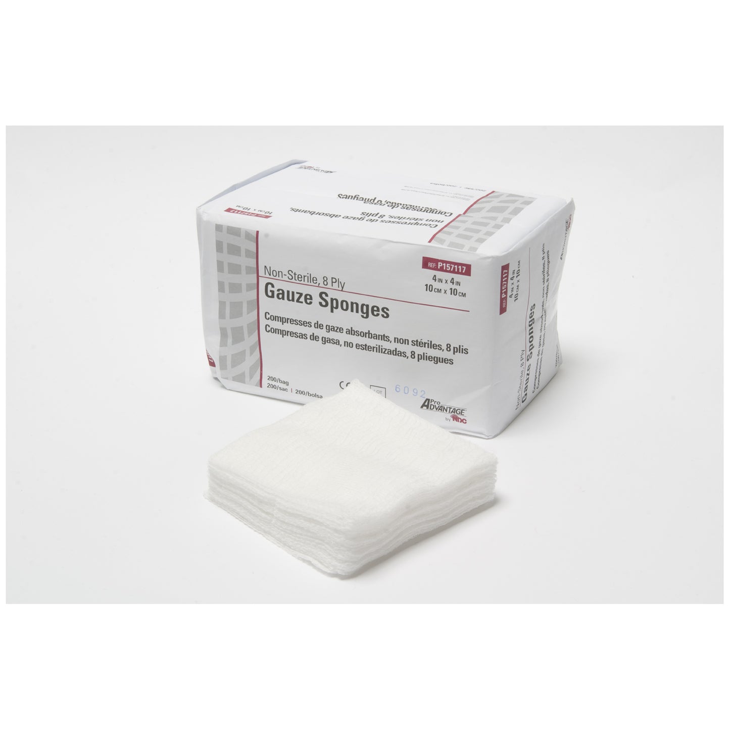 Gauze Sponge, 4" x 4", 8-Ply, Non-Sterile, 200/sleeve, 20 slv/cs (48 cs/plt)