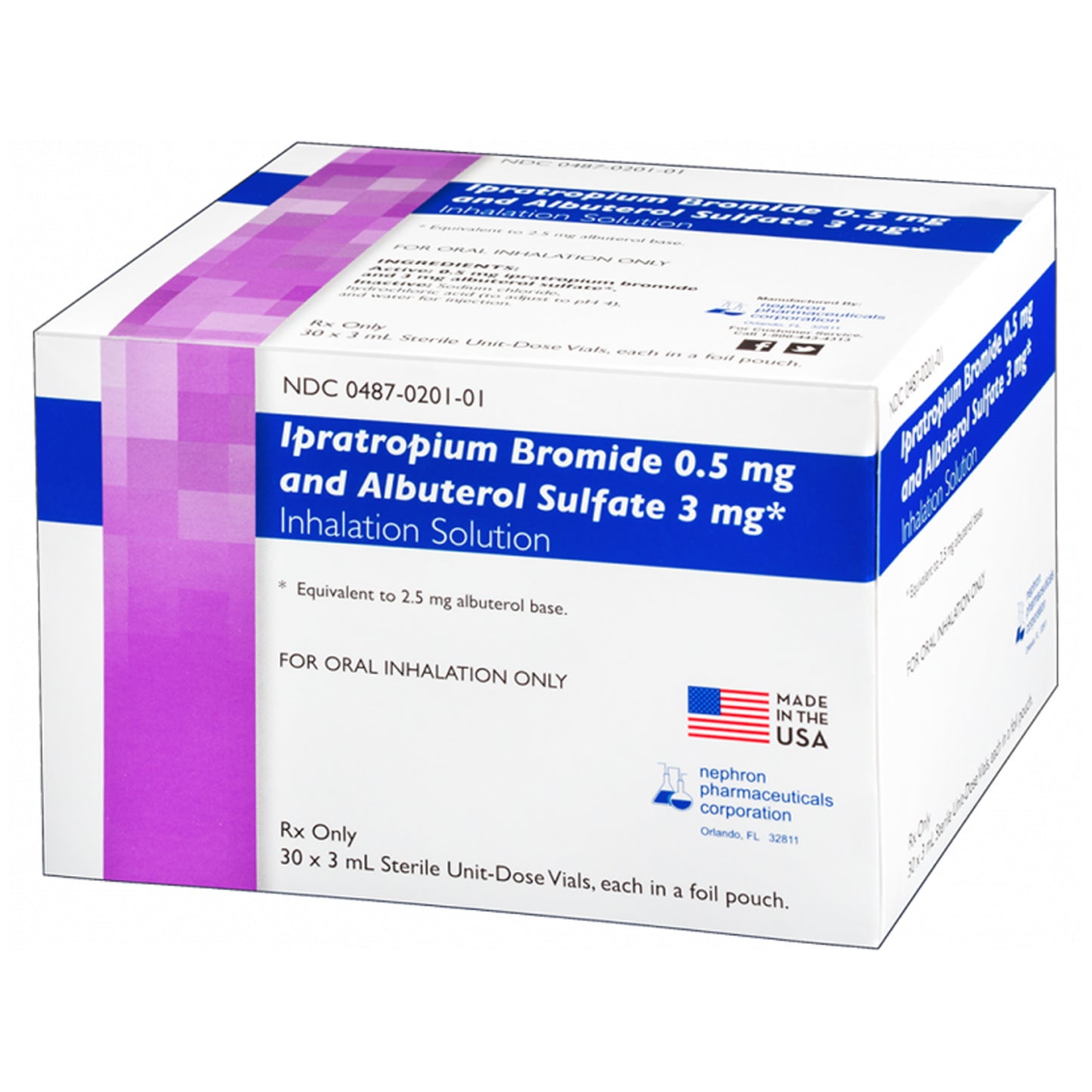 Ipratropium Bromide, 0.5mg/Albuterol Sulfate, 3mg, Inhalation Solution, 3mL, 30/ctn (Rx) (US Only, Excluding IN and ND) (Product is Non-Returnable)