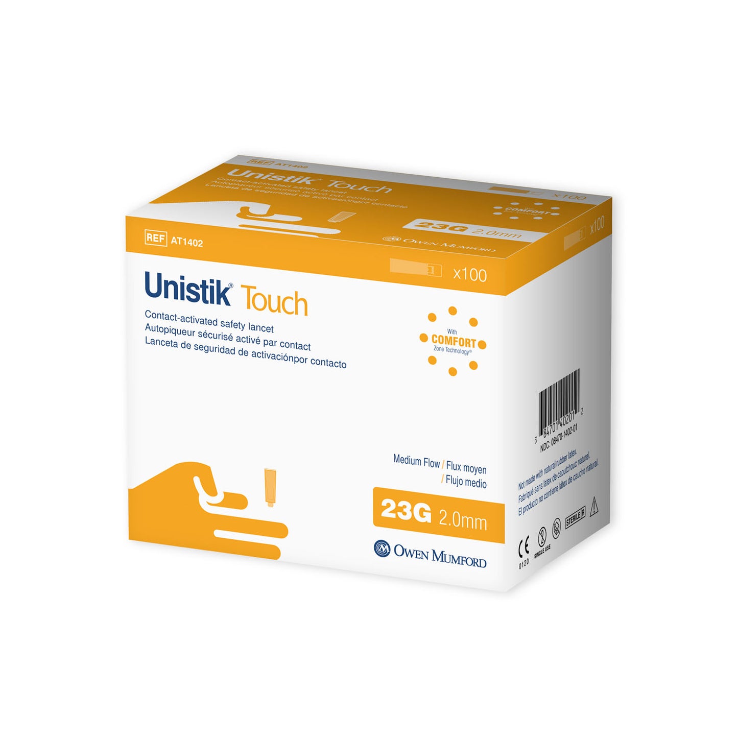 Safety Lancet, Medium Flow, 23G x 2.0mm, 100/bx (US & Canada Only)