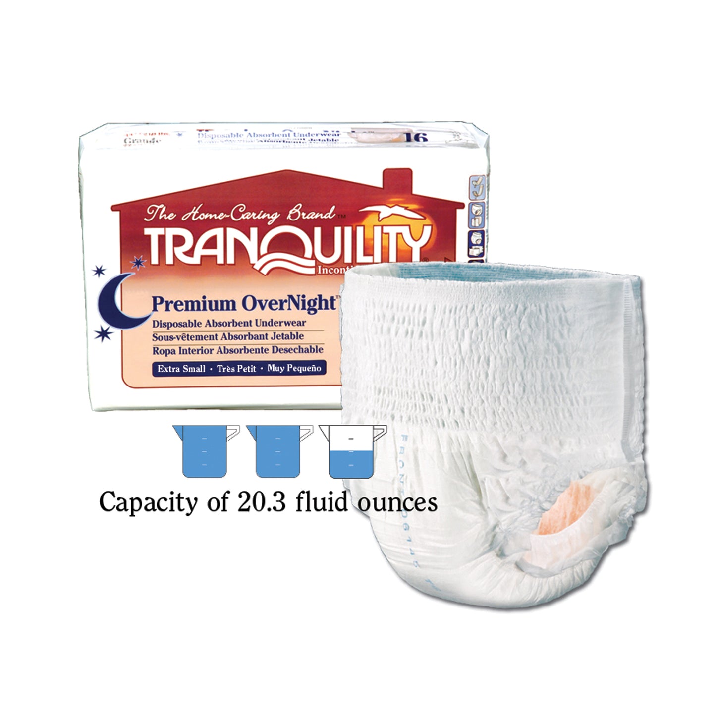 Underwear, X-Small Overnight DAU, 17"-28", 65-85 lbs, Capacity 20.3 fl oz, 22/pk, 4 pk/cs (27 cs/plt) (US Only)