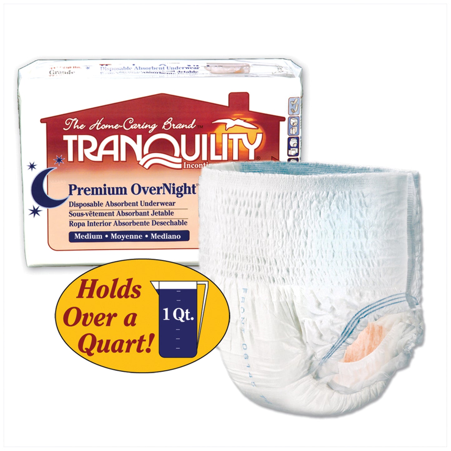 Underwear, Medium Overnight DAU, 34"-48", 120-175 lbs, Capacity 34.0 fl oz, 18/pk, 4 pk/cs (18 cs/plt) (US Only)