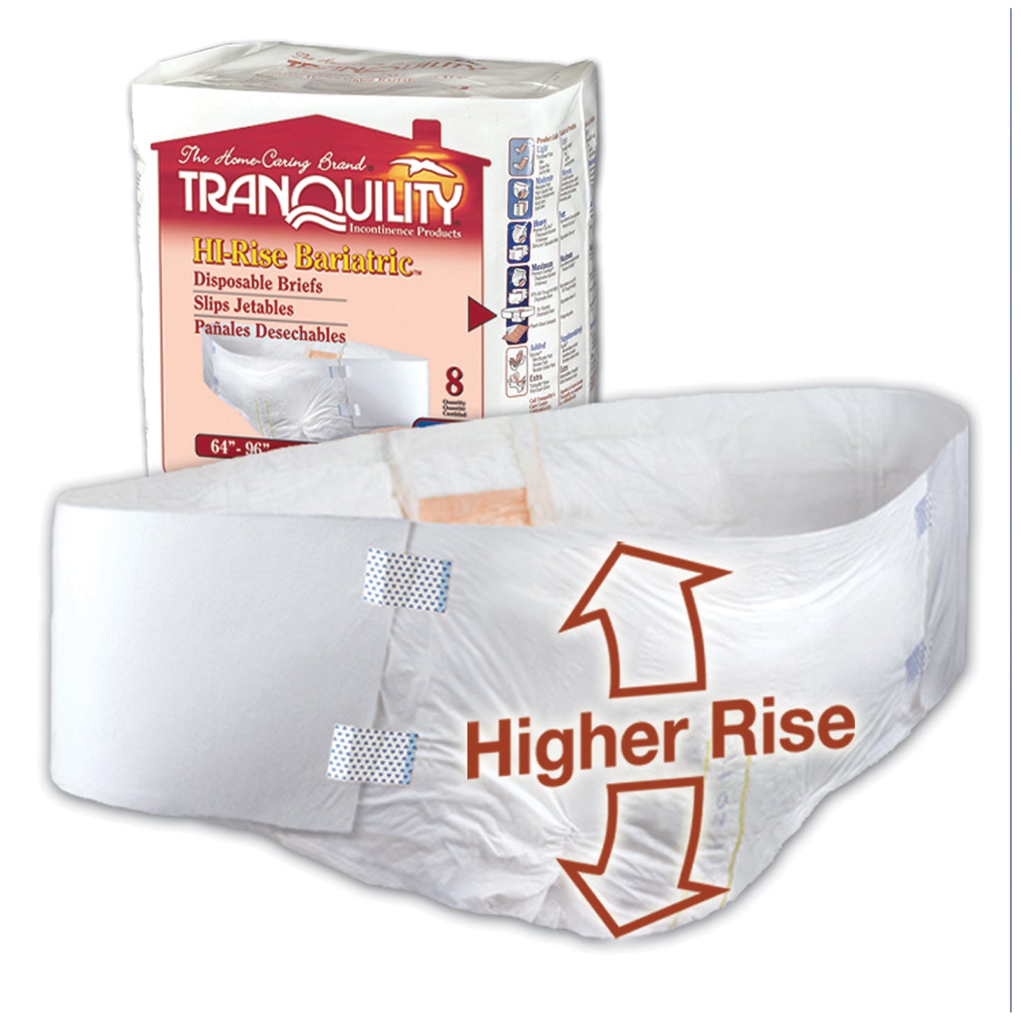 HI-Rise Bariatric Brief, 64" to 96", Capacity 34 fl oz, 8/bg, 4 bg/cs