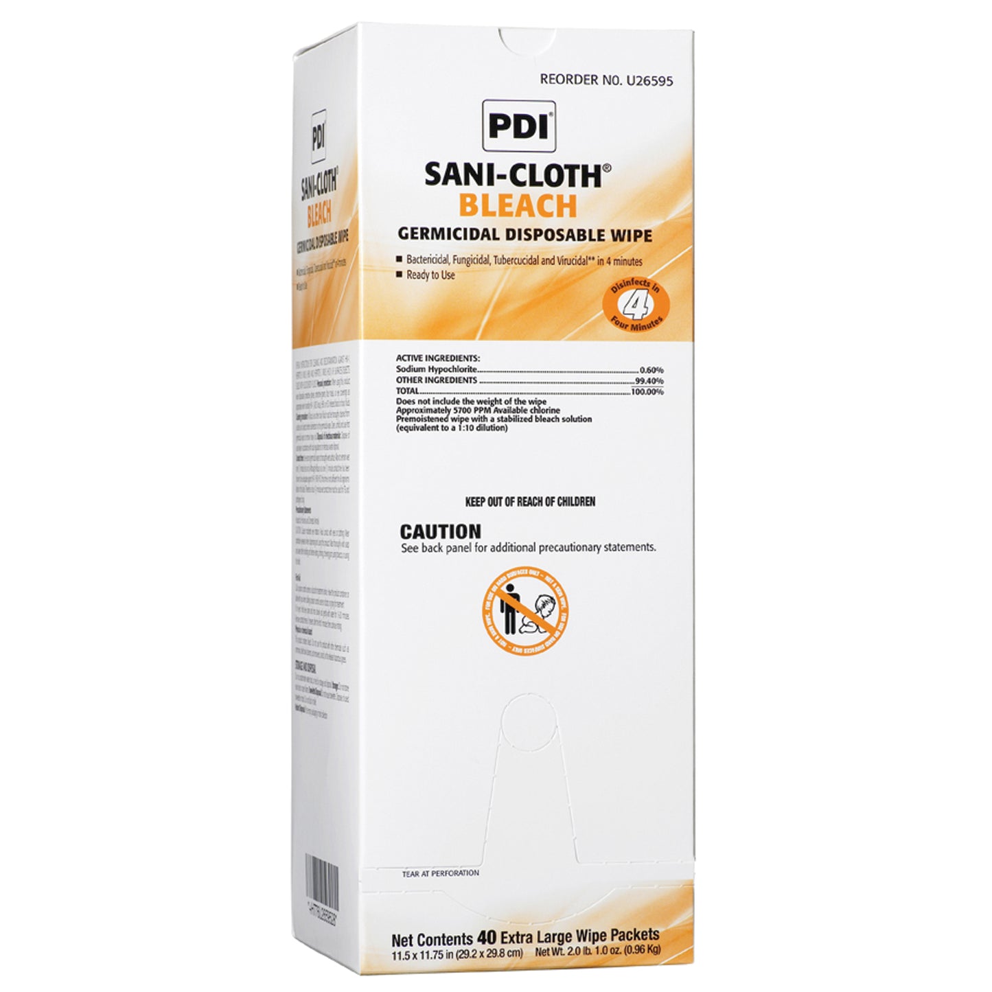 Bleach Germicidal Disposable Wipe, X-Large, 11_" x 11_", 40 Individual Packs/bx, 3 bx/cs (100 cs/plt) (Minimum Expiry Lead is 90 days) (US Only) (Products cannot be sold on Amazon.com or any other 3rd party site)