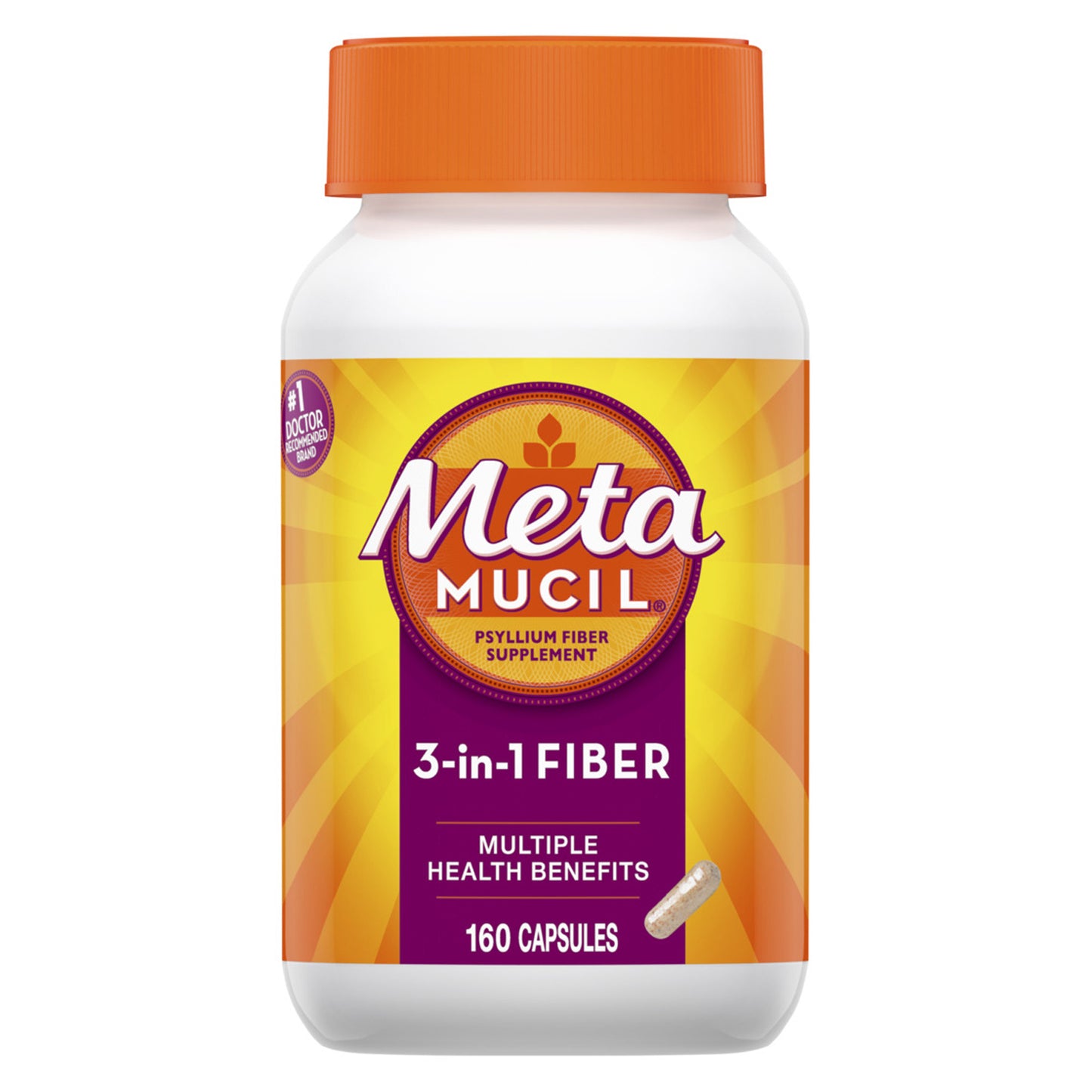 Metamucil Psyllium Fiber Supplement, Fiber Capsules, 160/btl, 12btl/cs